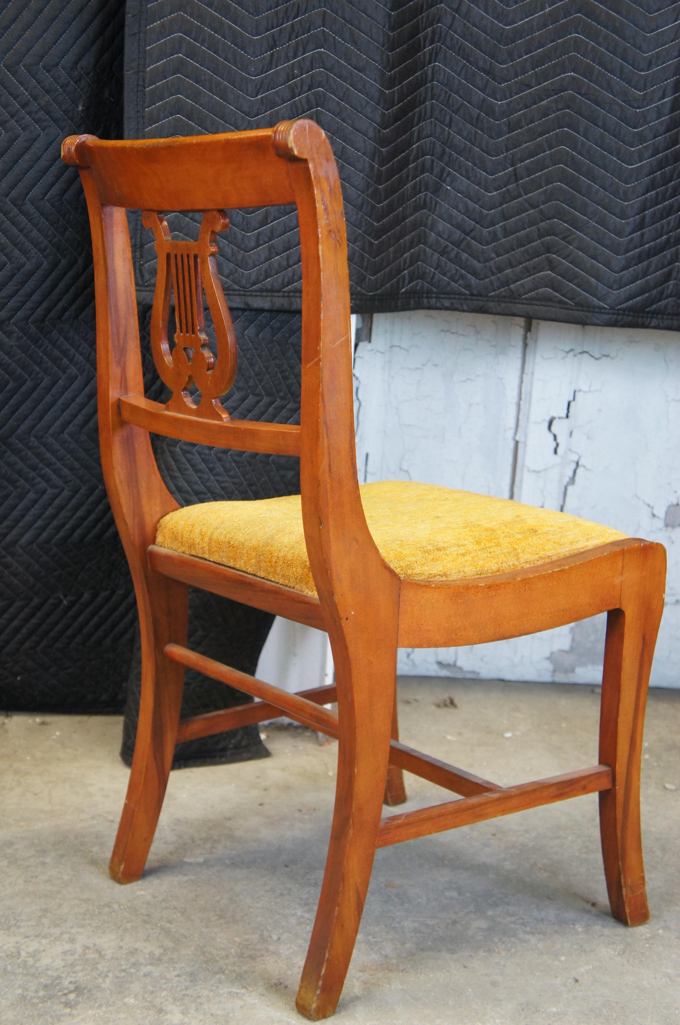 Velvet 6 Vintage Duncan Phyfe Mahogany Klismos Style Lyre Harp Back Dining Chairs