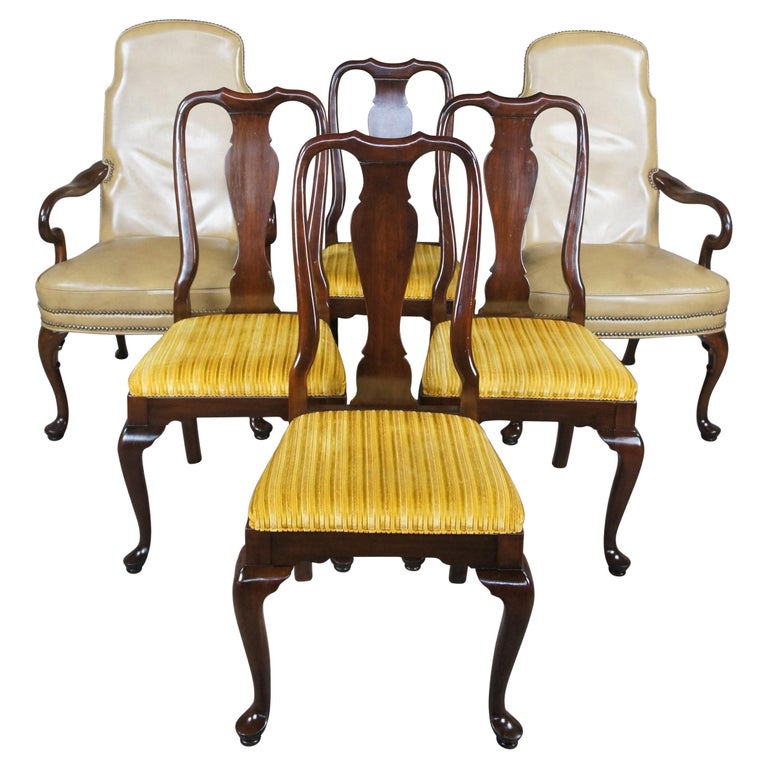 6 Vintage Ethan Allen Georgian Court Queen Anne Cherry Dining Chairs 11