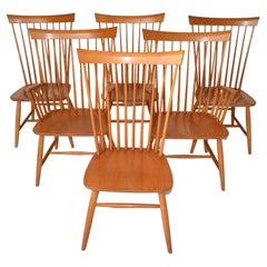 6 Vintage Ethan Allen Maple Spindle Back Country Style Dining Chairs America