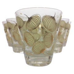 6 verres vintage Fred Press double Old Fashioned avec émail brun clair et or 22 carats