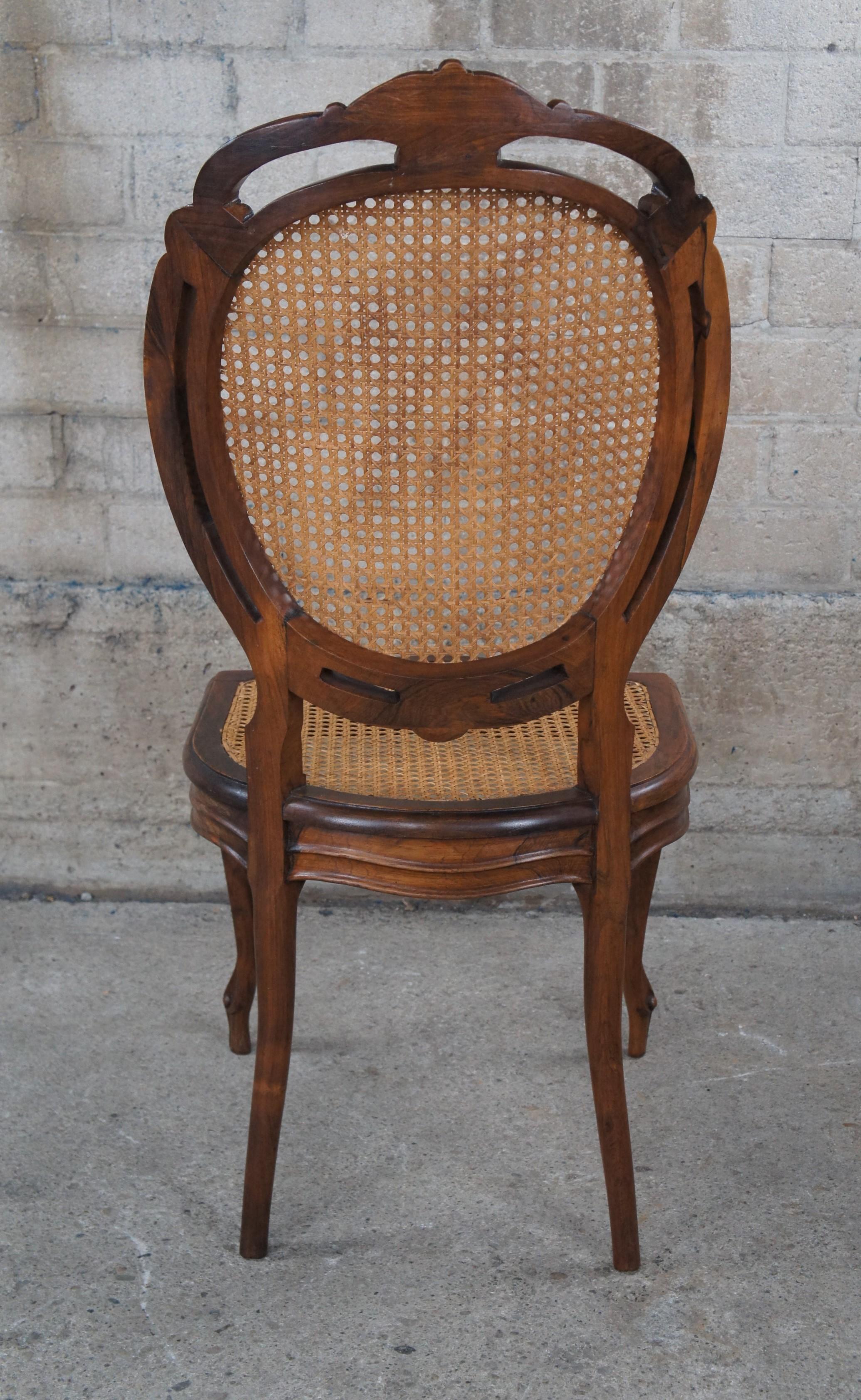6 Vintage French Louis XV Style Carved Balloon Back Caned Dining Chairs For Sale 7