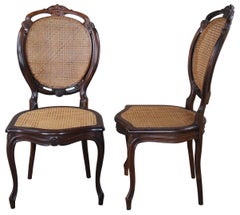 6 Vintage French Louis XV Style Carved Balloon Back Caned Dining Chairs