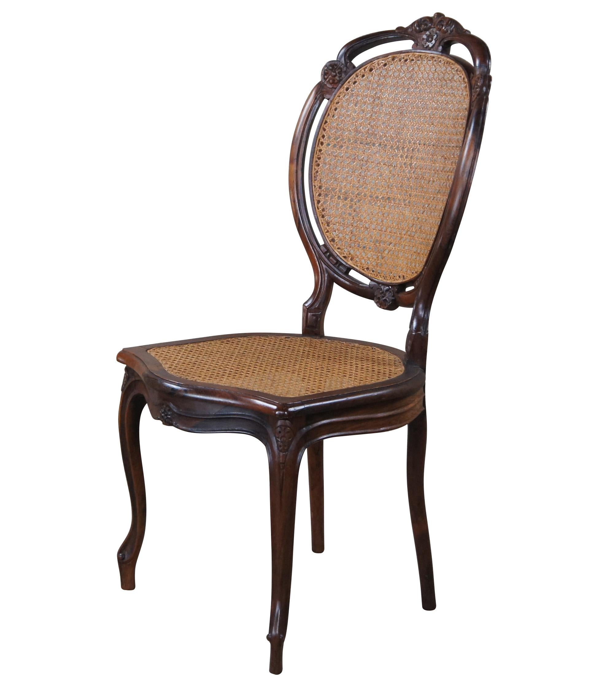 6 Vintage French Louis XV Style Carved Balloon Back Caned Dining Chairs In Good Condition For Sale In Dayton, OH