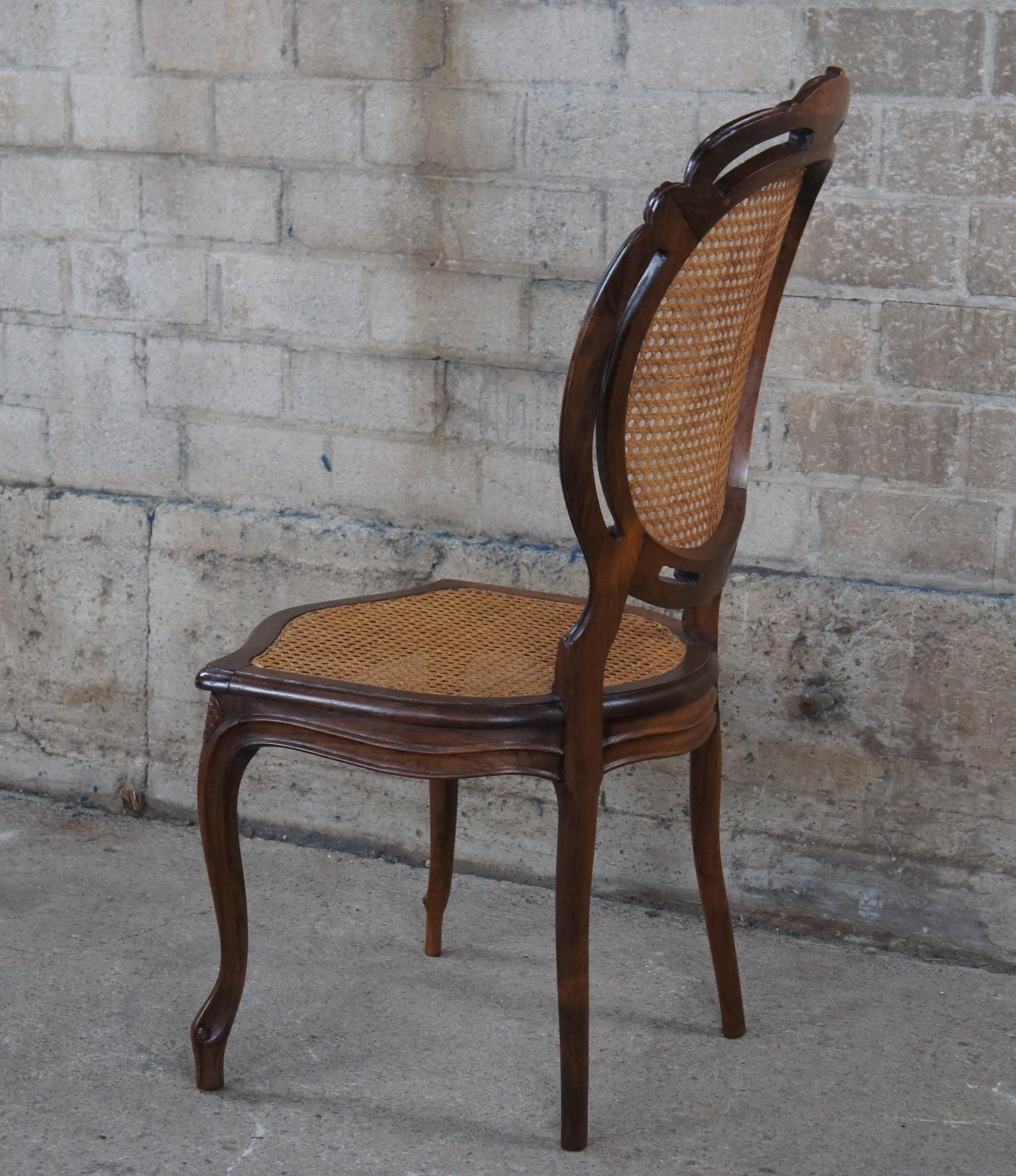20th Century 6 Vintage French Louis XV Style Carved Balloon Back Caned Dining Chairs For Sale