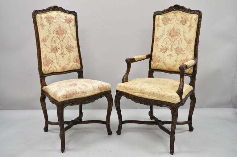 6 Vintage French Provincial Louis XV Country Style Upholstered Dining