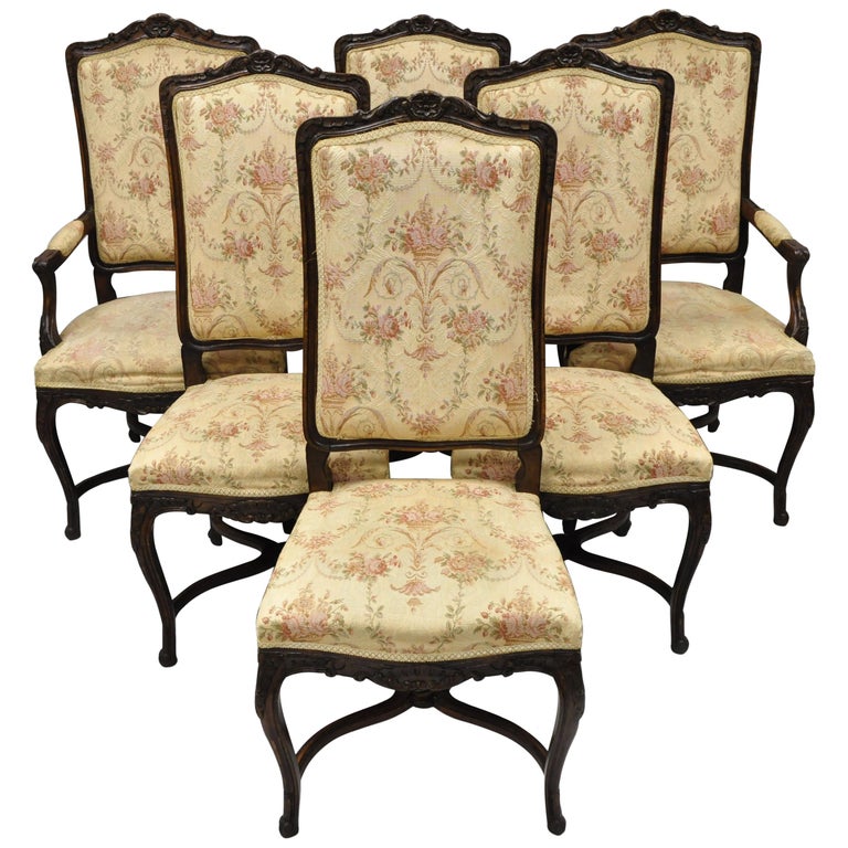 6 Vintage French Provincial Louis Xv, French Country Tufted Dining Chairs