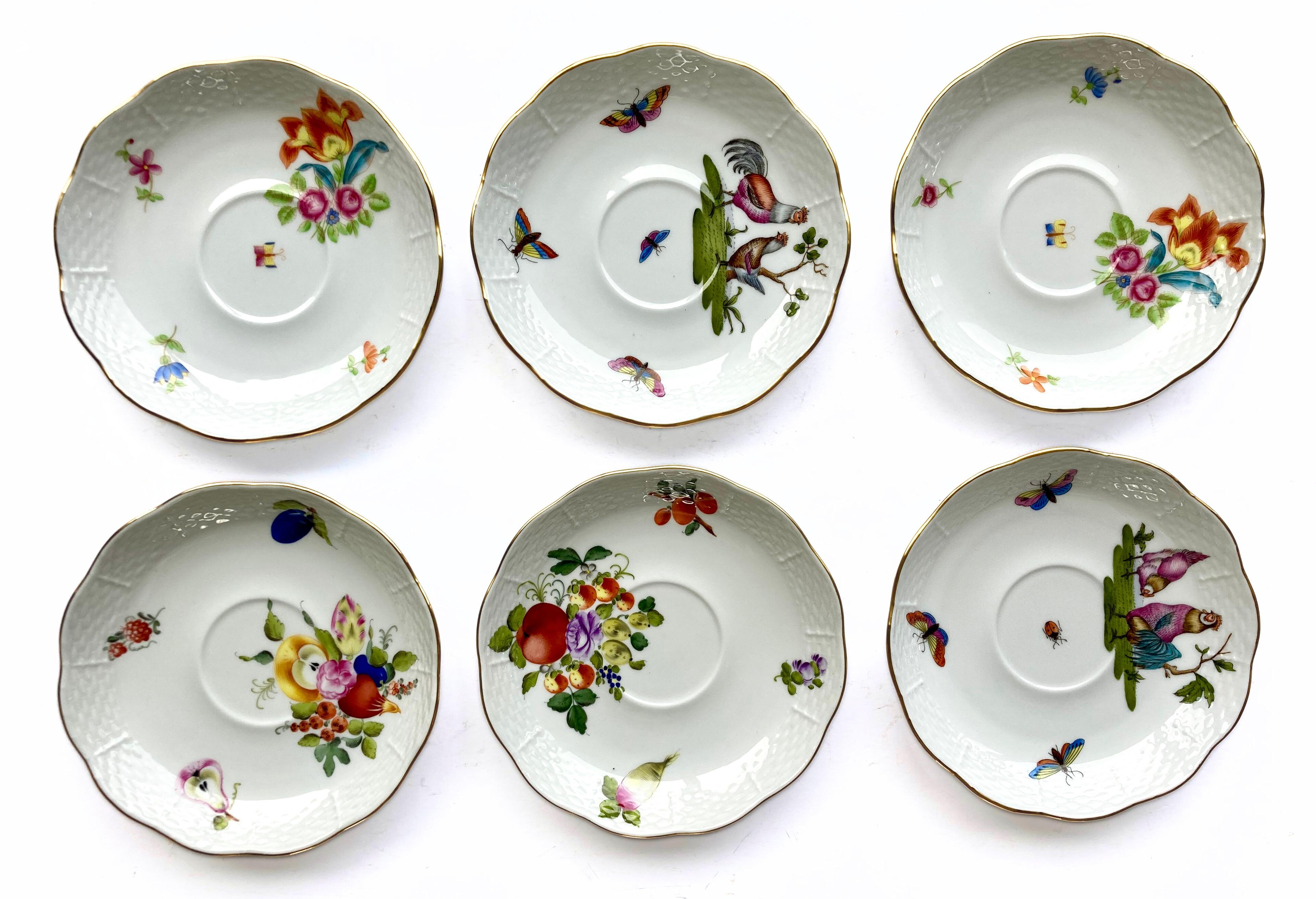 6 Tazas de Té Vintage Húngaras de Herend #724, Pájaro Rotschild y Ramo Sajón en venta 8