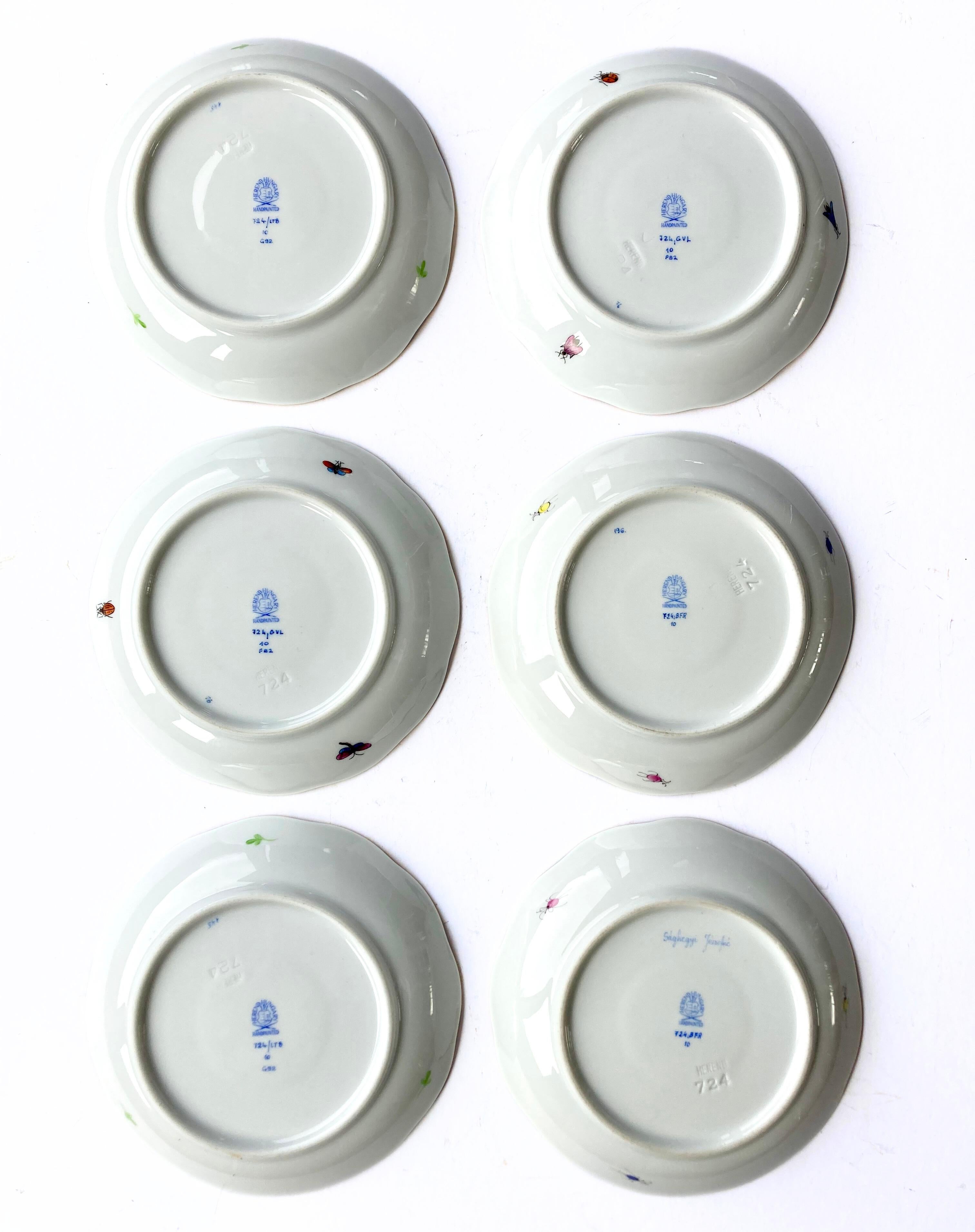 6 Tazas de Té Vintage Húngaras de Herend #724, Pájaro Rotschild y Ramo Sajón en venta 12