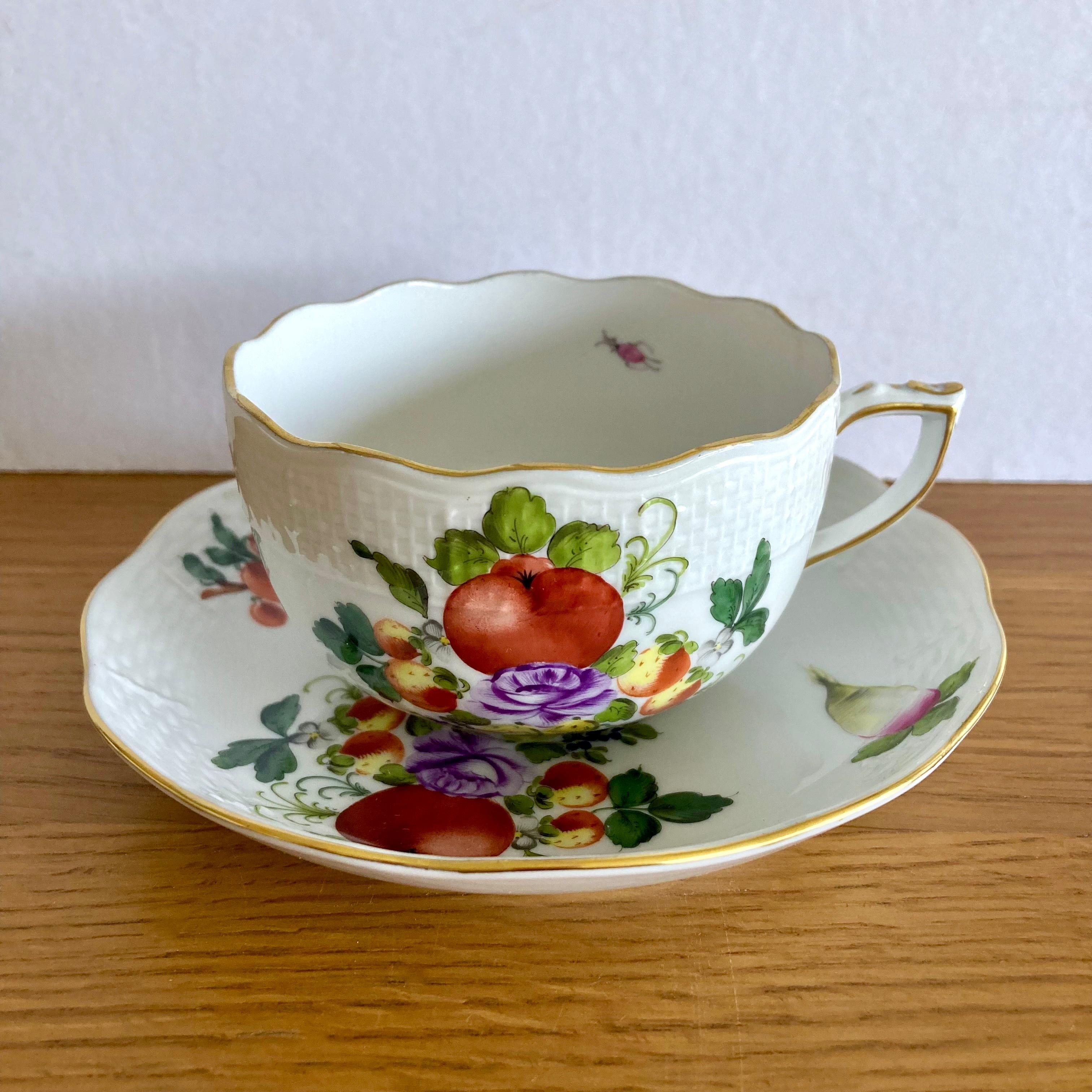 6 Tazas de Té Vintage Húngaras de Herend #724, Pájaro Rotschild y Ramo Sajón en Bueno estado para la venta en COLMAR, FR