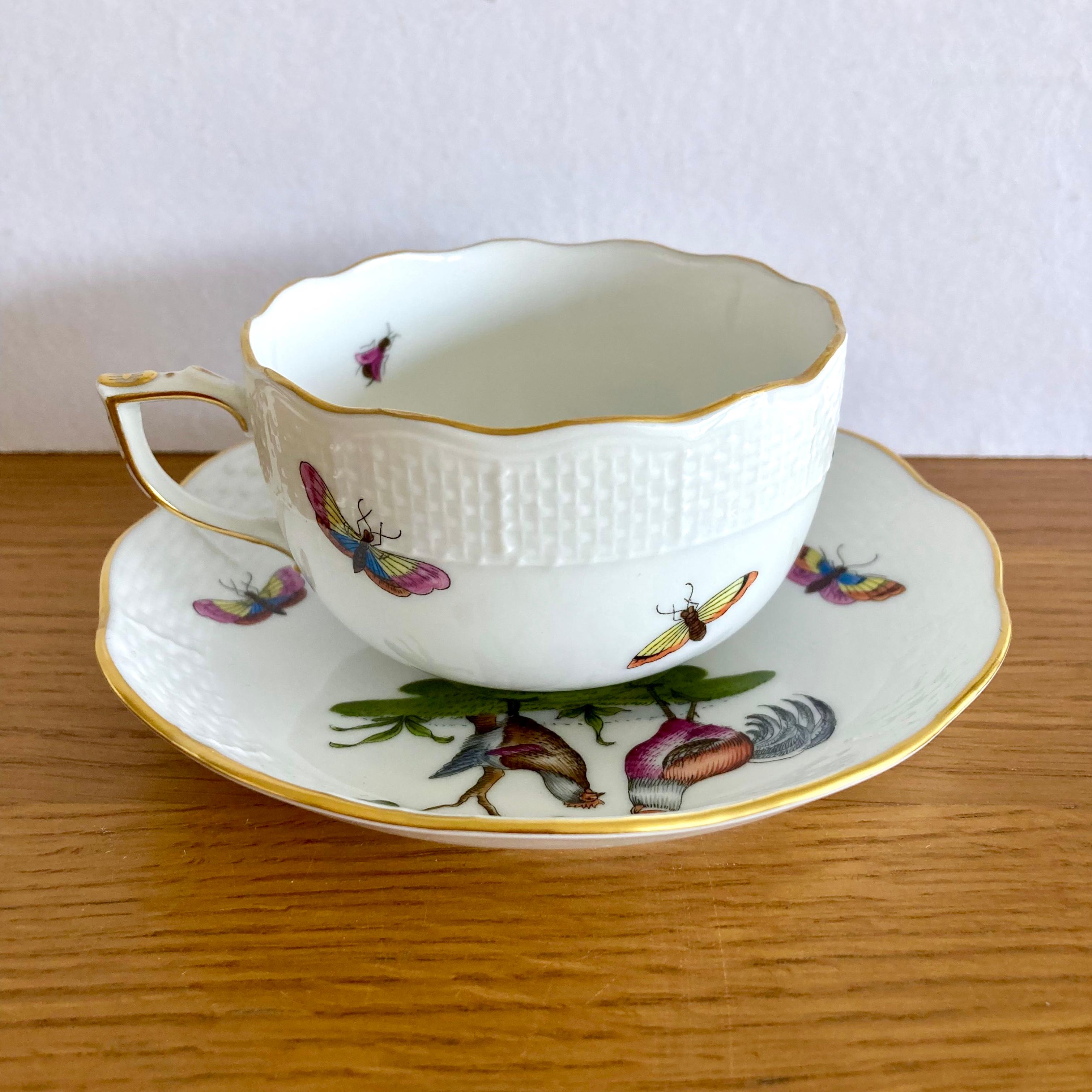 6 Tazas de Té Vintage Húngaras de Herend #724, Pájaro Rotschild y Ramo Sajón en venta 2