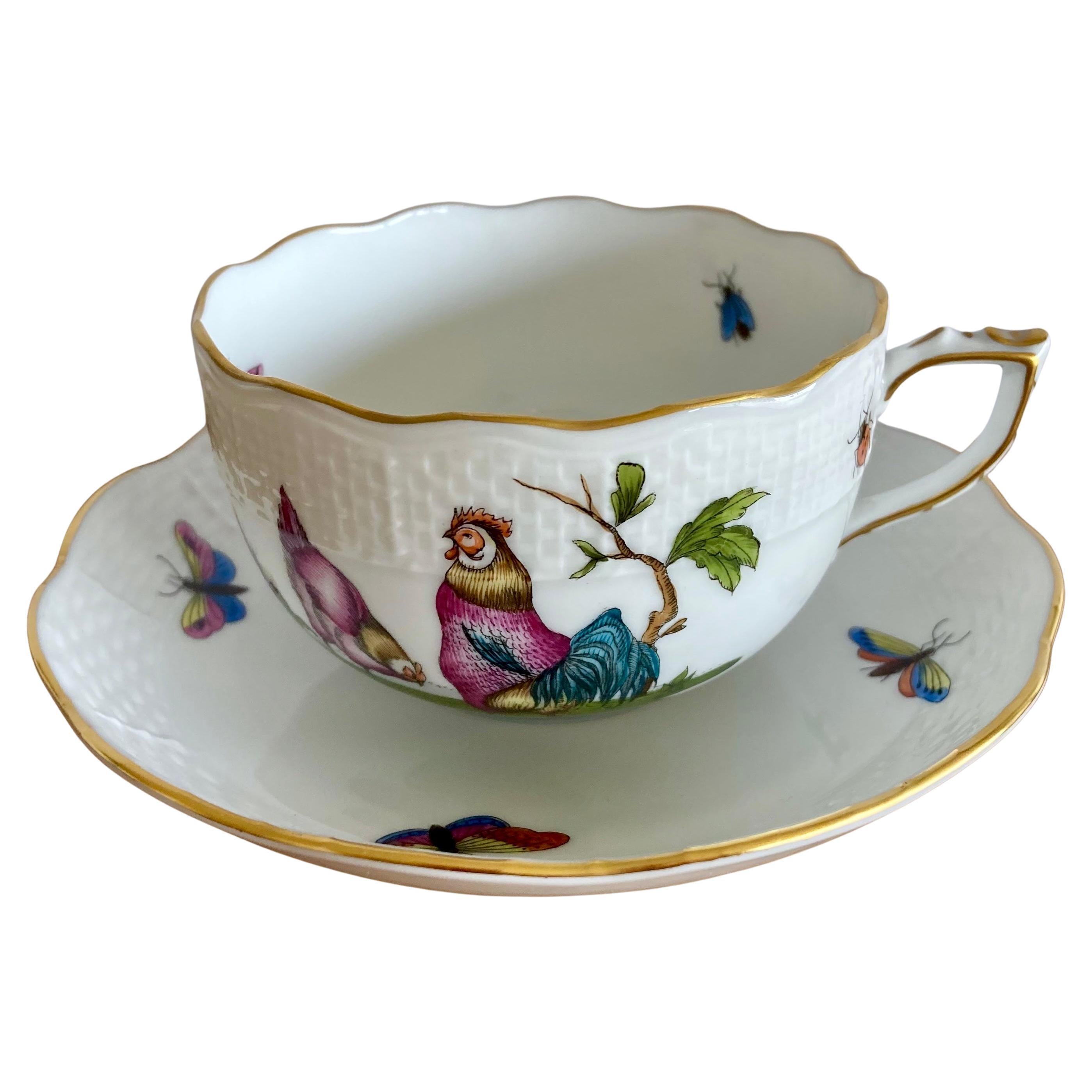 6 tazze da tè vintage ungheresi di Herend #724, Rotschild Bird e Saxon Bouquet