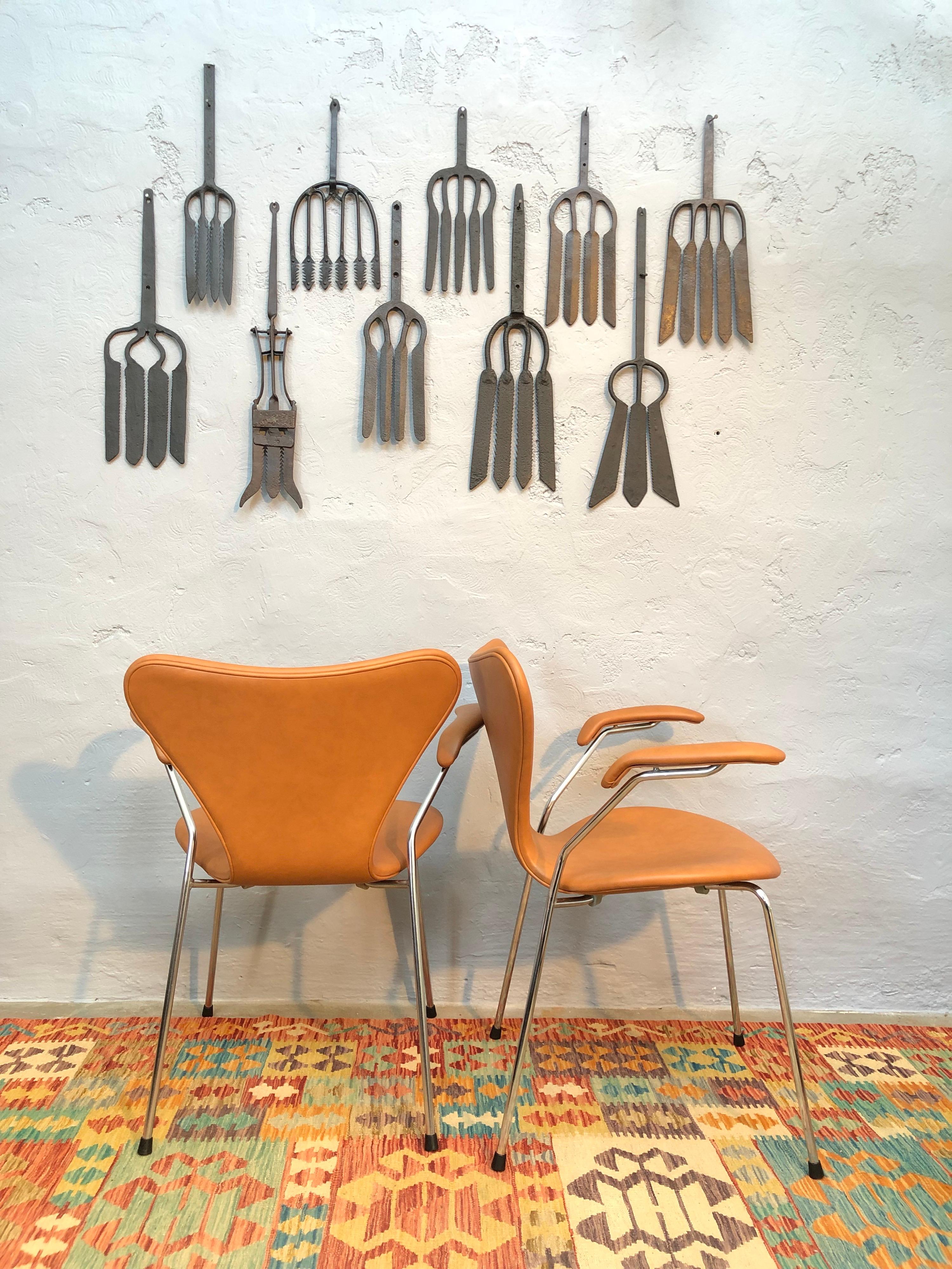 Danish 6 Vintage Iconic Chairs by Arne Jacobsen for Fritz Hansen in Leather