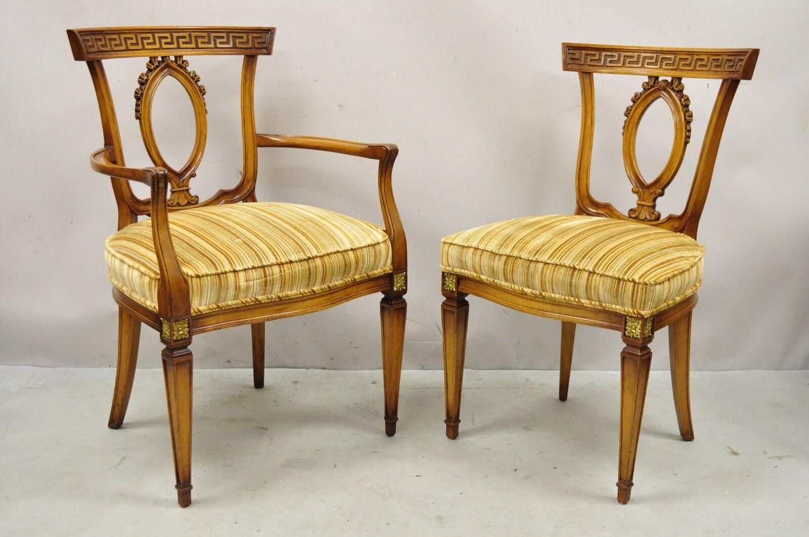 6 Vintage Italian Hollywood Regency Walnut Greek Key Neoclassical Dining Chairs For Sale 6