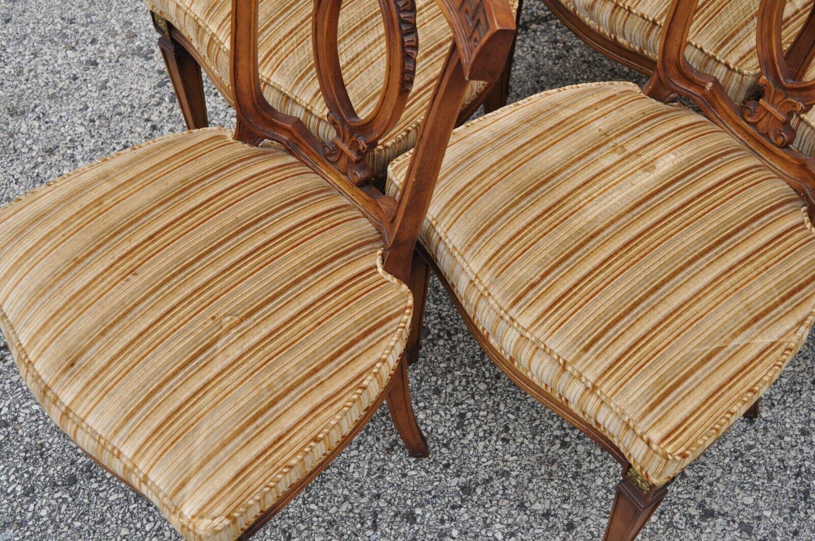 Fabric 6 Vintage Italian Hollywood Regency Walnut Greek Key Neoclassical Dining Chairs For Sale