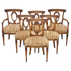 6 Vintage Italian Hollywood Regency Walnut Greek Key Neoclassical Dining Chairs