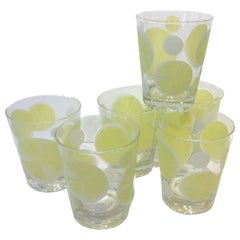 6 Vintage Lemon Design Double Old Fashioned Glasses, Signed Fred Press