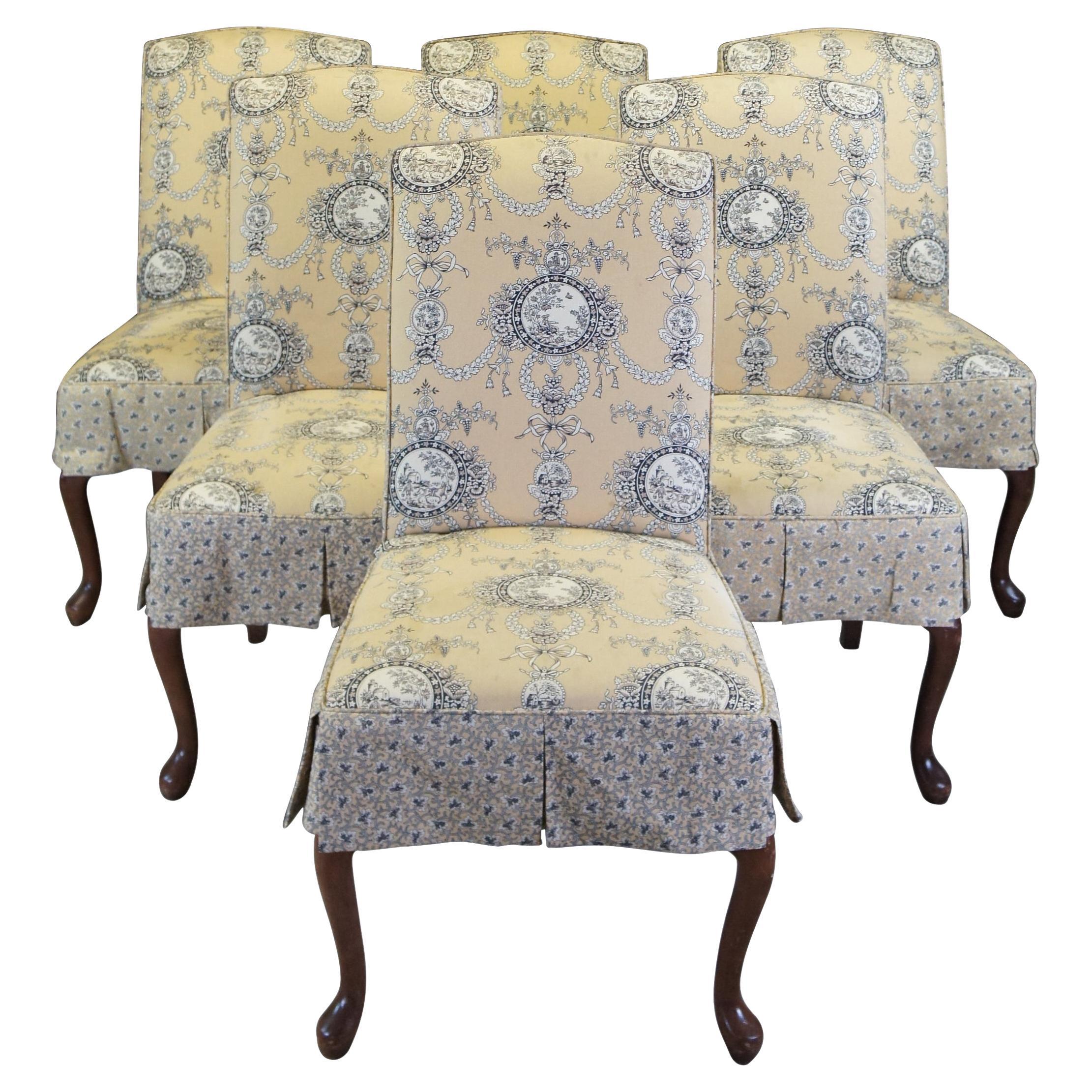 6 chaises de salle à manger néoclassiques vintage à jupe en cerisier Lillian August Queen Anne, 40