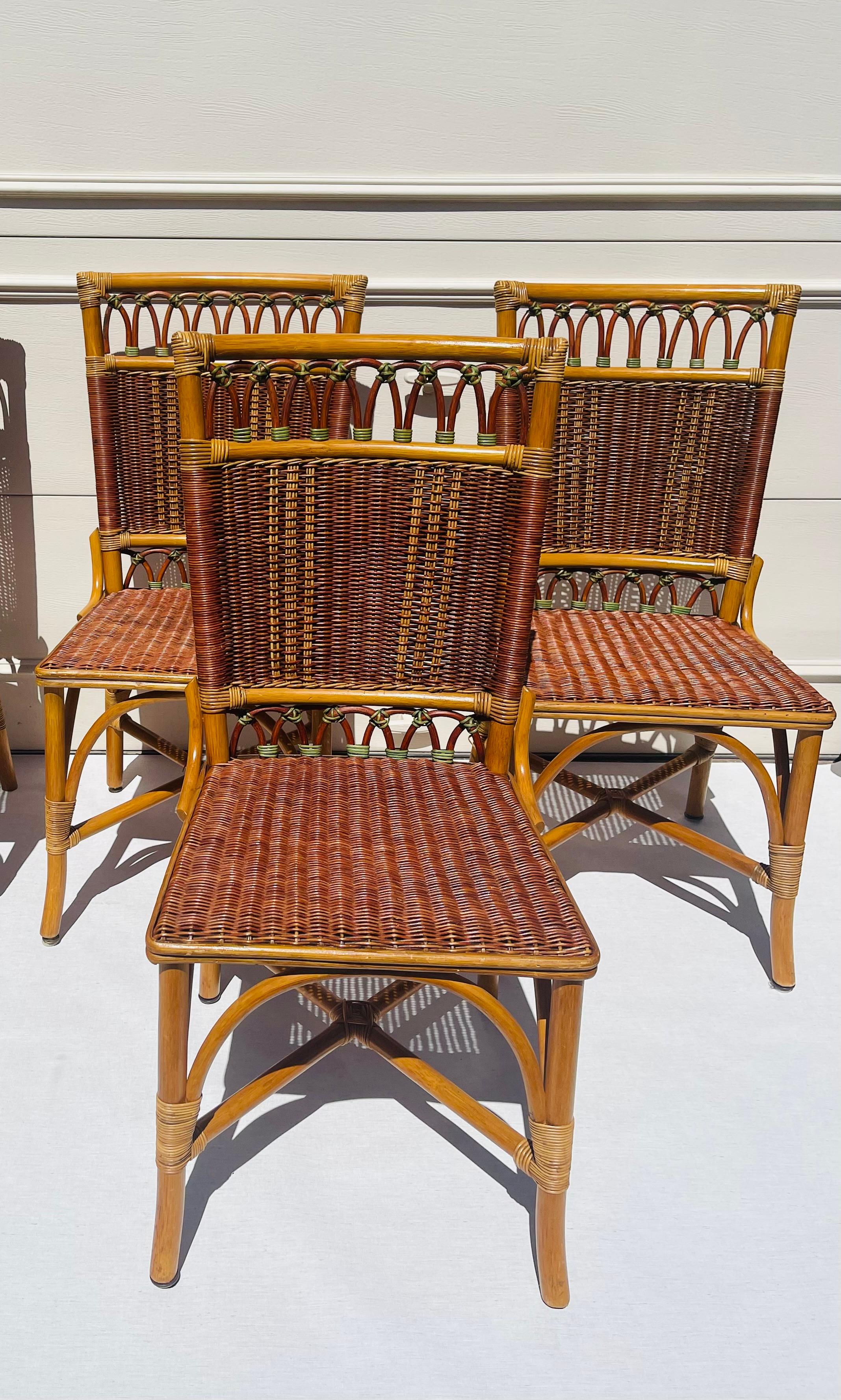 American 6 Vintage McGuire Woven Rattan Bamboo Chairs Set For Sale