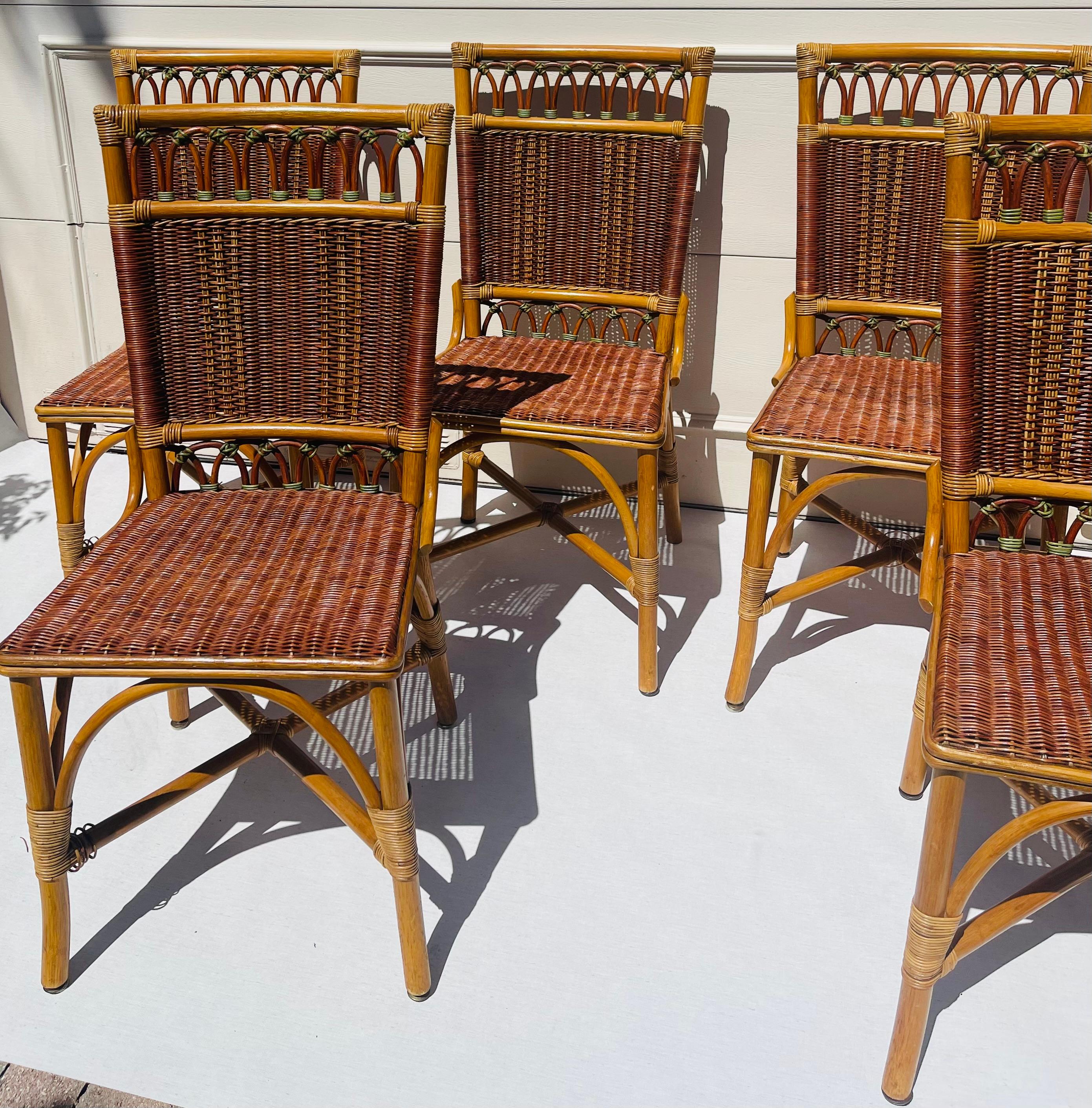 6 Vintage McGuire Woven Rattan Bamboo Chairs Set In Good Condition For Sale In Boca Raton, FL