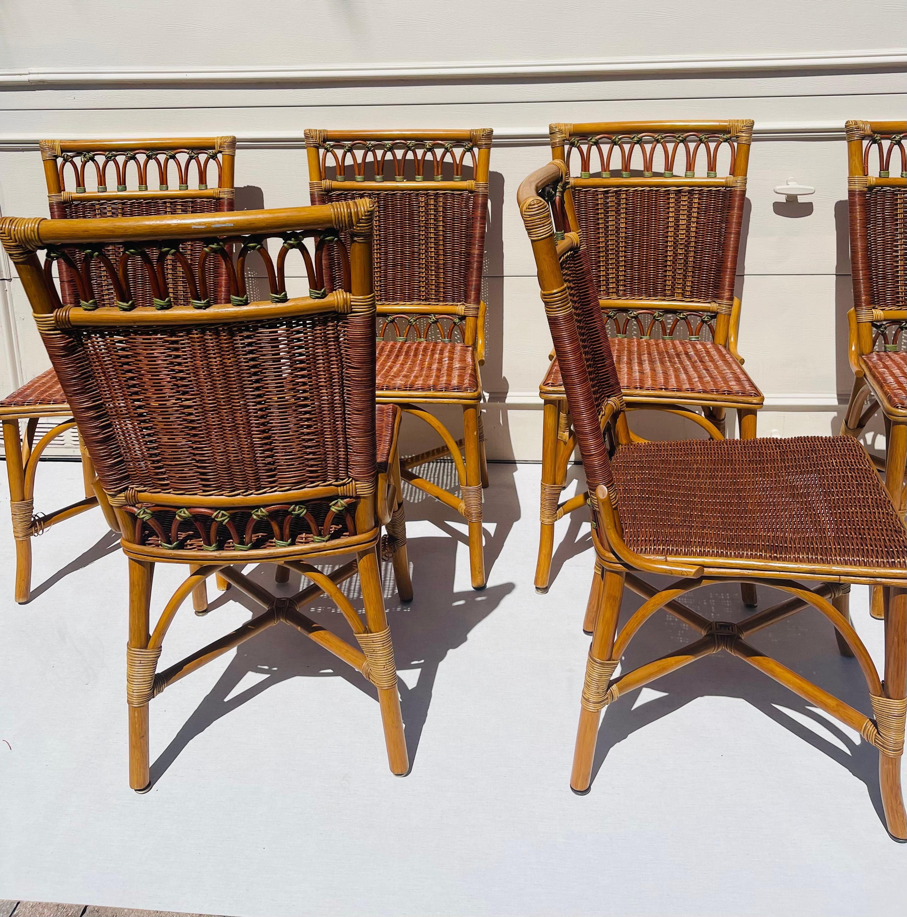 Mid-20th Century 6 Vintage McGuire Woven Rattan Bamboo Chairs Set For Sale