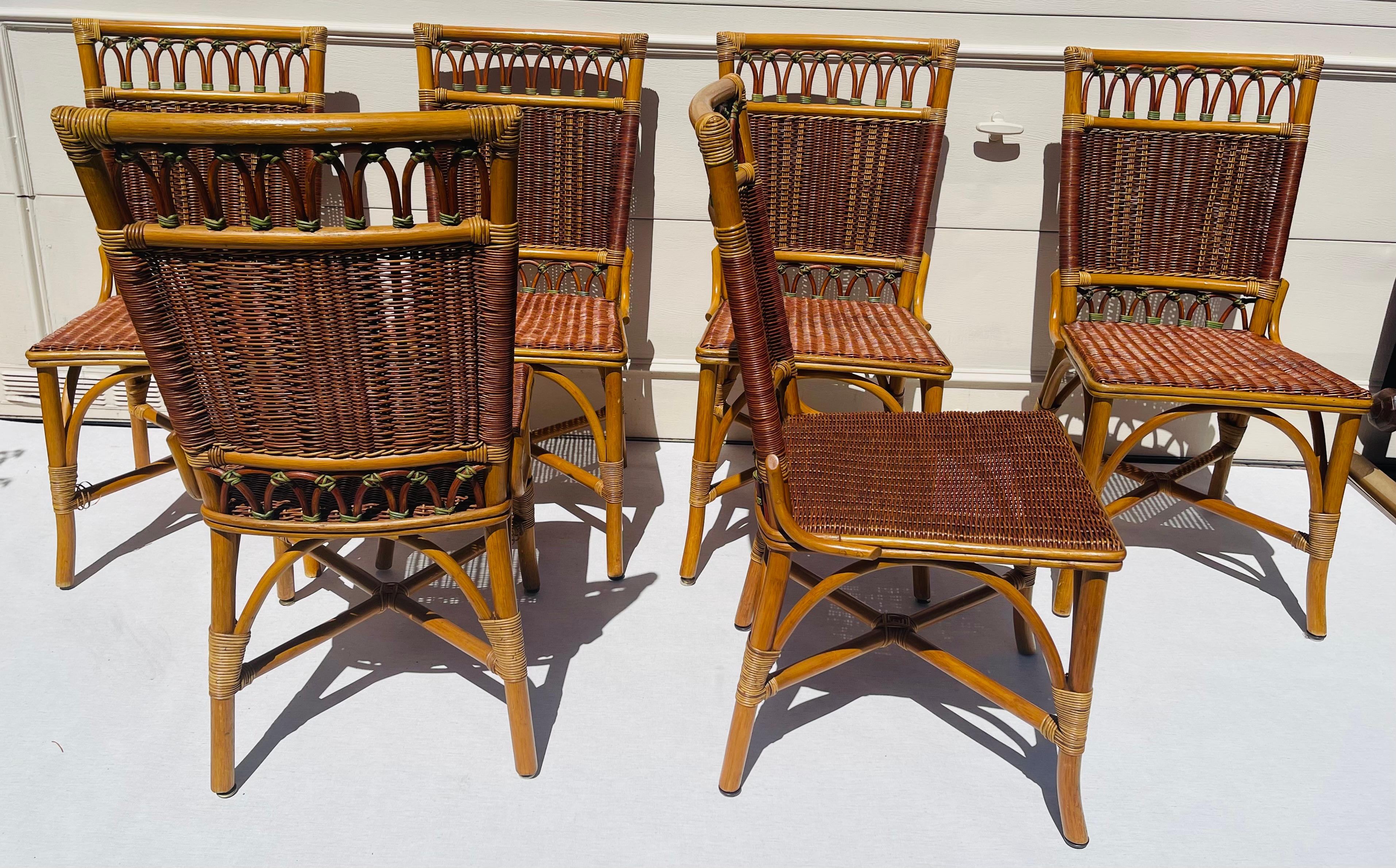 6 Vintage McGuire Woven Rattan Bamboo Chairs Set For Sale 1