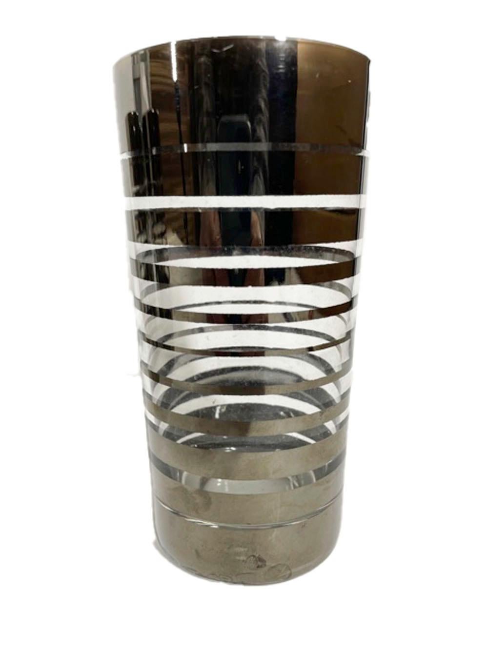 American 6 Vintage Mid-Century Modern Highball Glasses with Graduated Silver Bands For Sale
