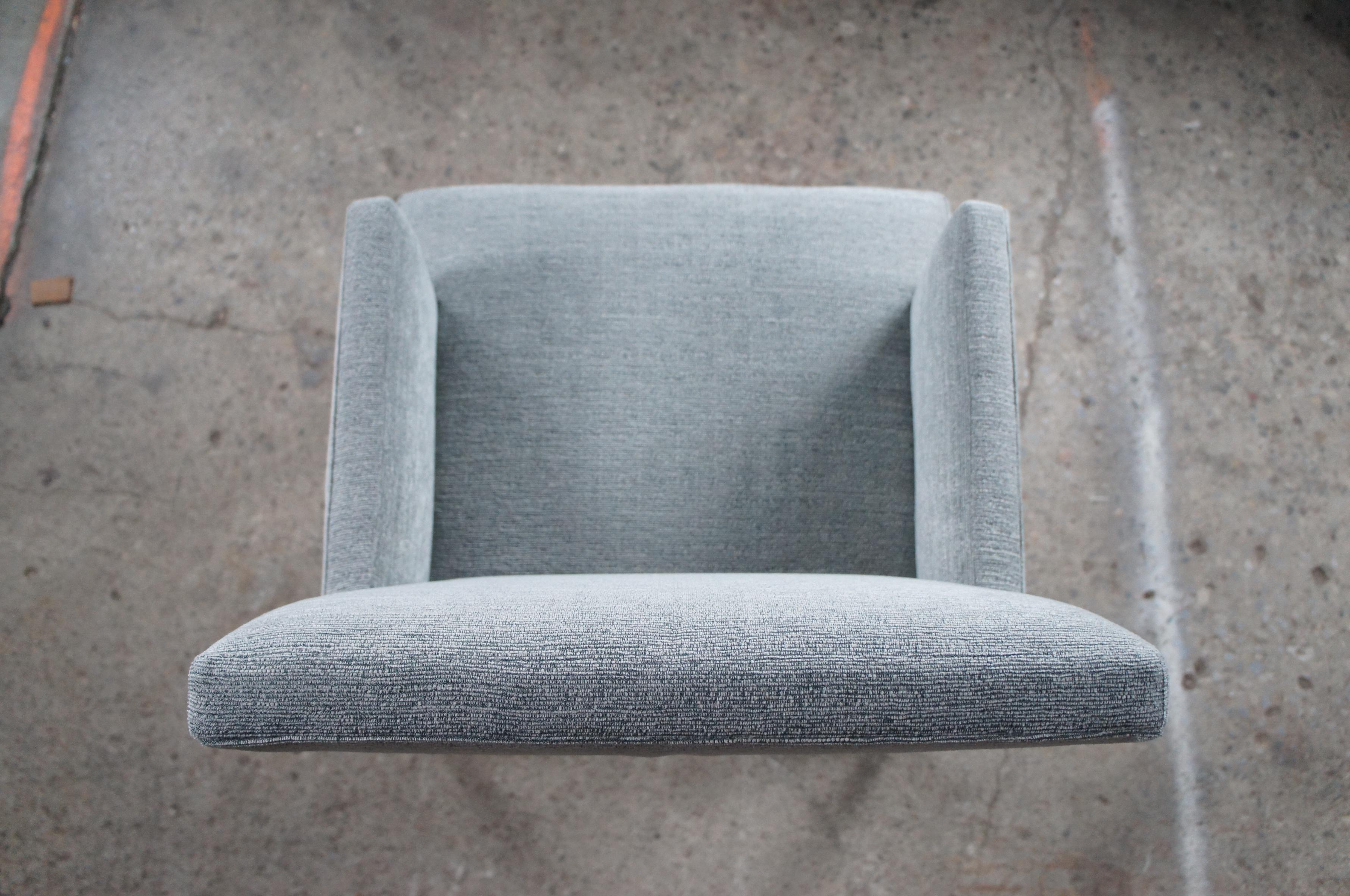 6 Vintage Modern Upholstered Walnut Finish Gray Track Arm Dining Chairs