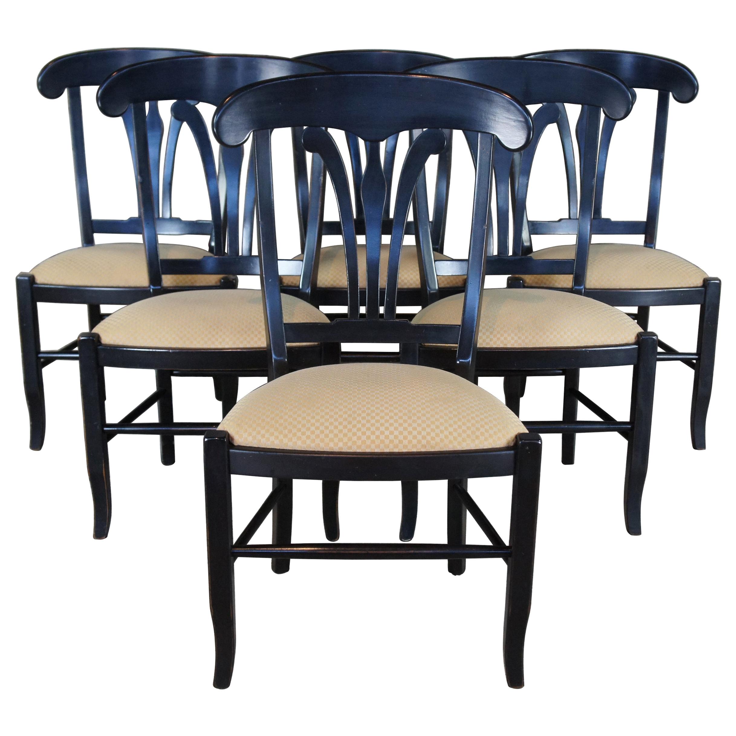 6 Vintage Nichols & Stone Country Manor Maple Black Dining Side Chairs Gold Seat