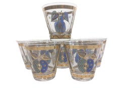 6 Vintage Old Fashioned Glasses by Georges Briard in the Forbidden Fruit Pattern
