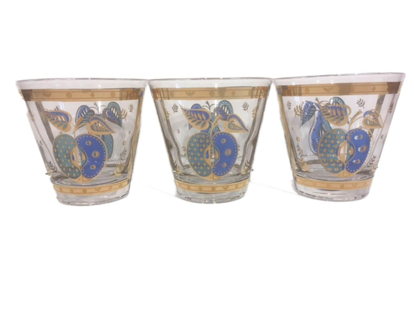 6 Vintage Old Fashioned Glasses by Georges Briard in the Forbidden Fruit Pattern In Good Condition For Sale In Nantucket, MA