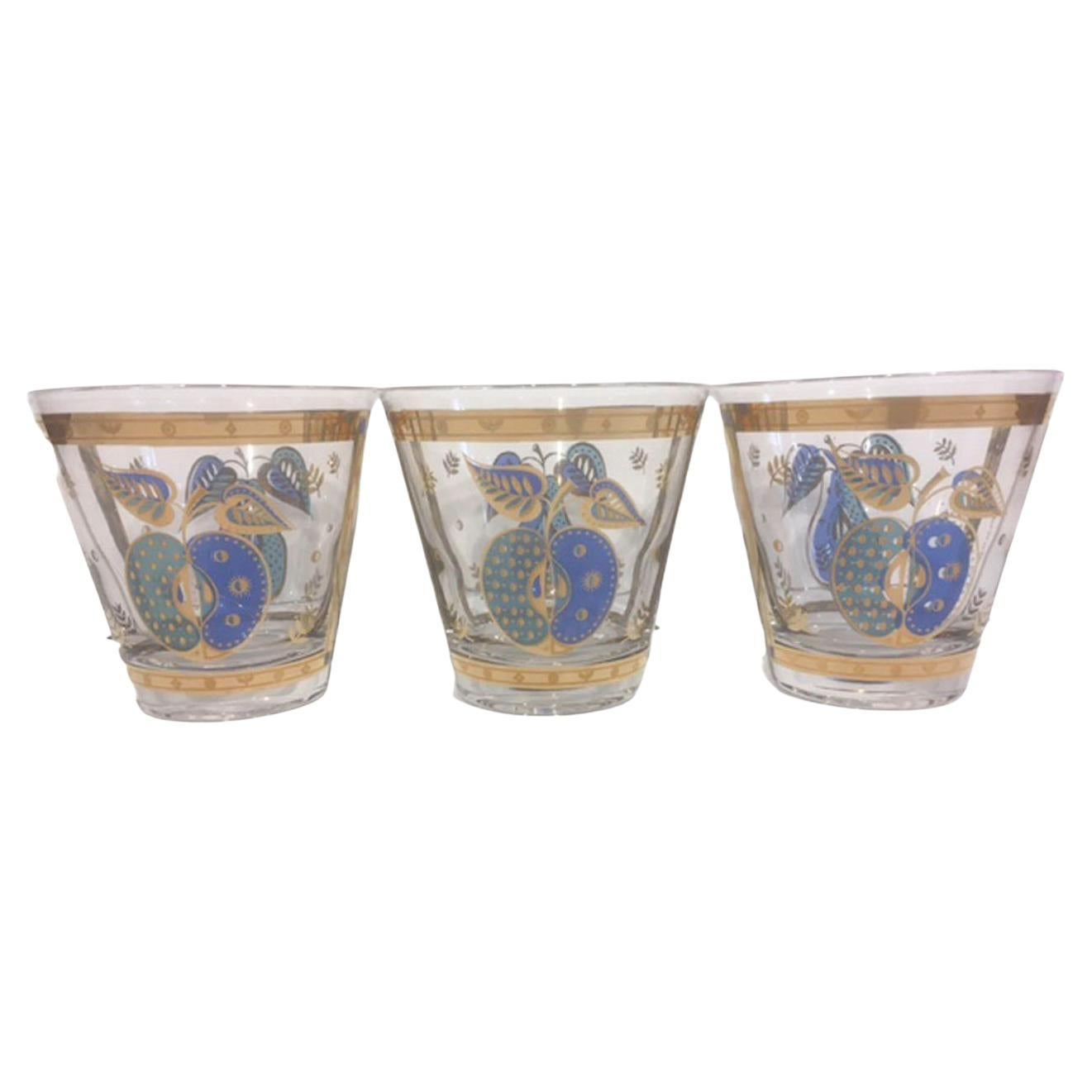 6 verres vintage à l'ancienne de Georges Briard dans le motif de fruits défendus