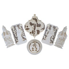 6 netzförmige geschnitzte Vintage-Knochenanhänger mit Drachen und Elefanten, Geisha Kwan Yin