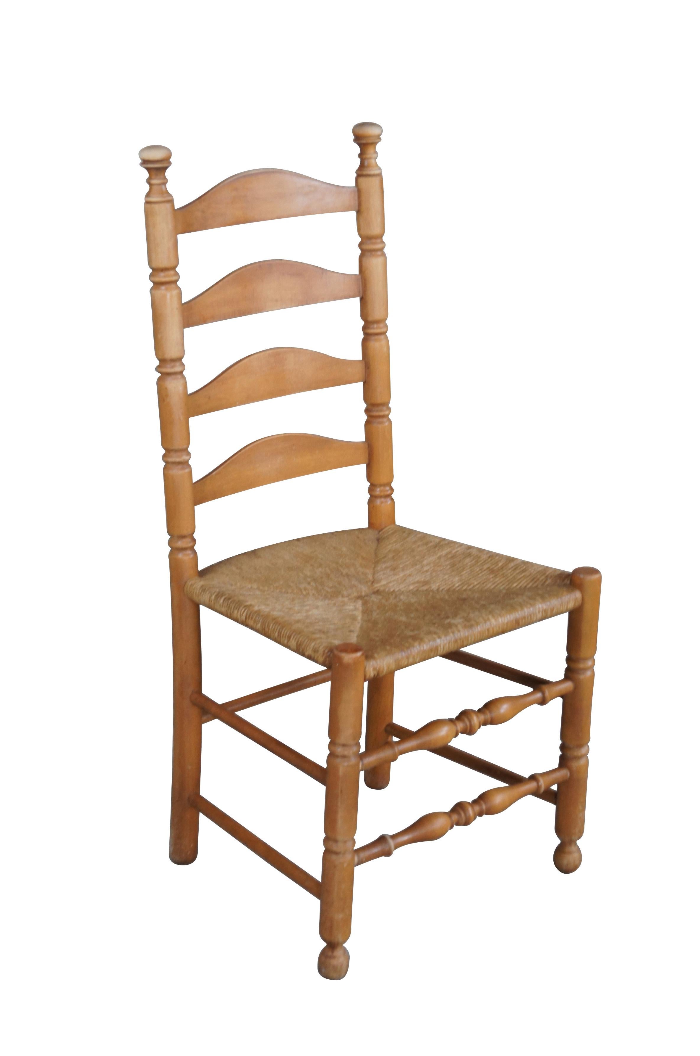6 Vintage Shaker Style Farmhouse Ladderback Maple Dining Chairs Rush Seat In Good Condition In Dayton, OH
