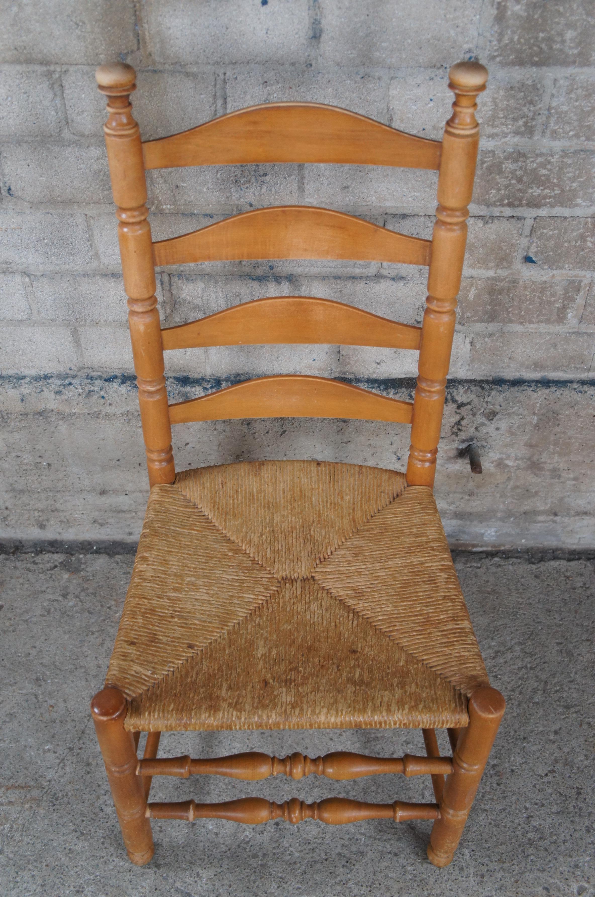 20th Century 6 Vintage Shaker Style Farmhouse Ladderback Maple Dining Chairs Rush Seat 