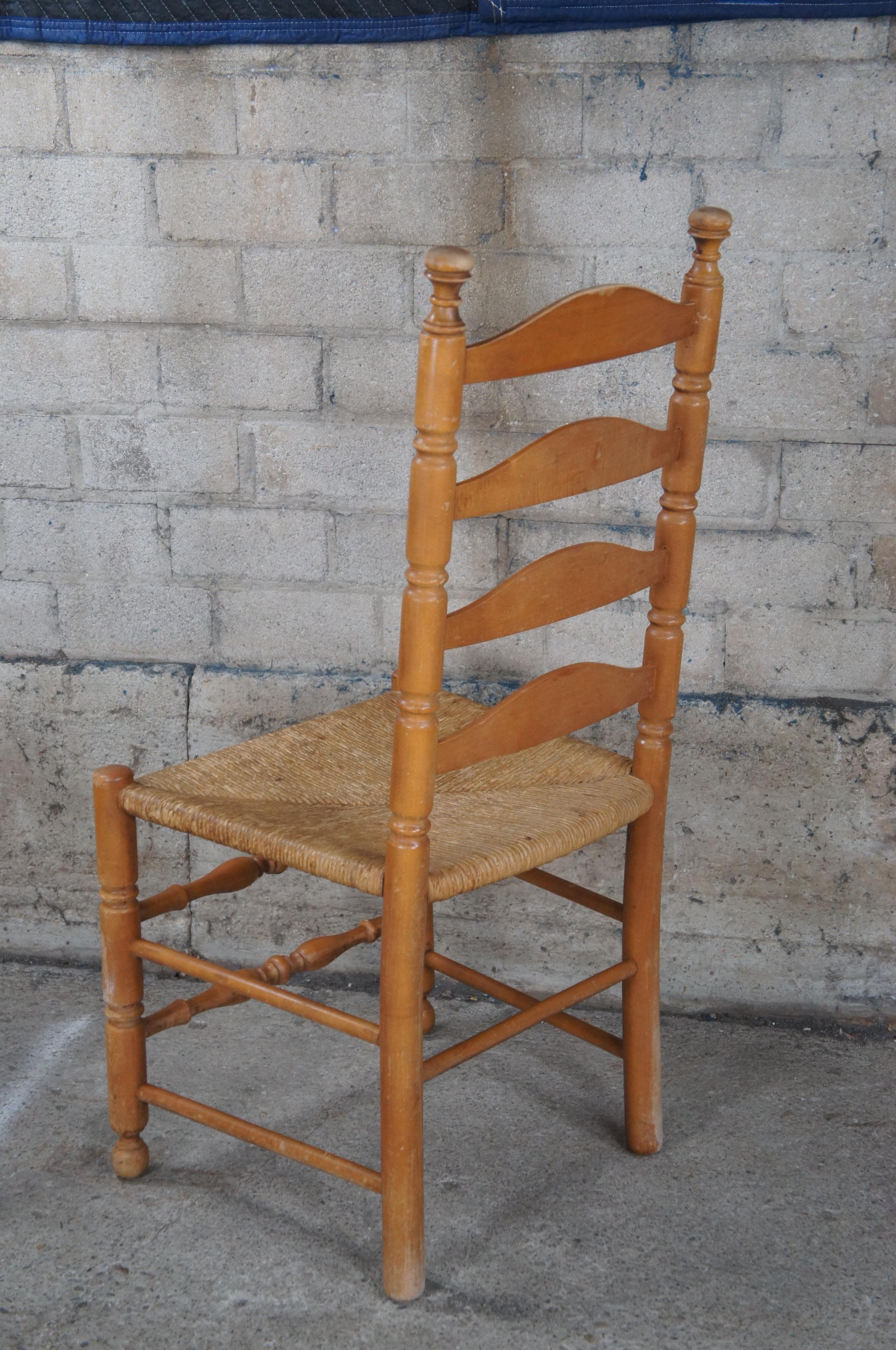 6 Vintage Shaker Style Farmhouse Ladderback Maple Dining Chairs Rush Seat  1
