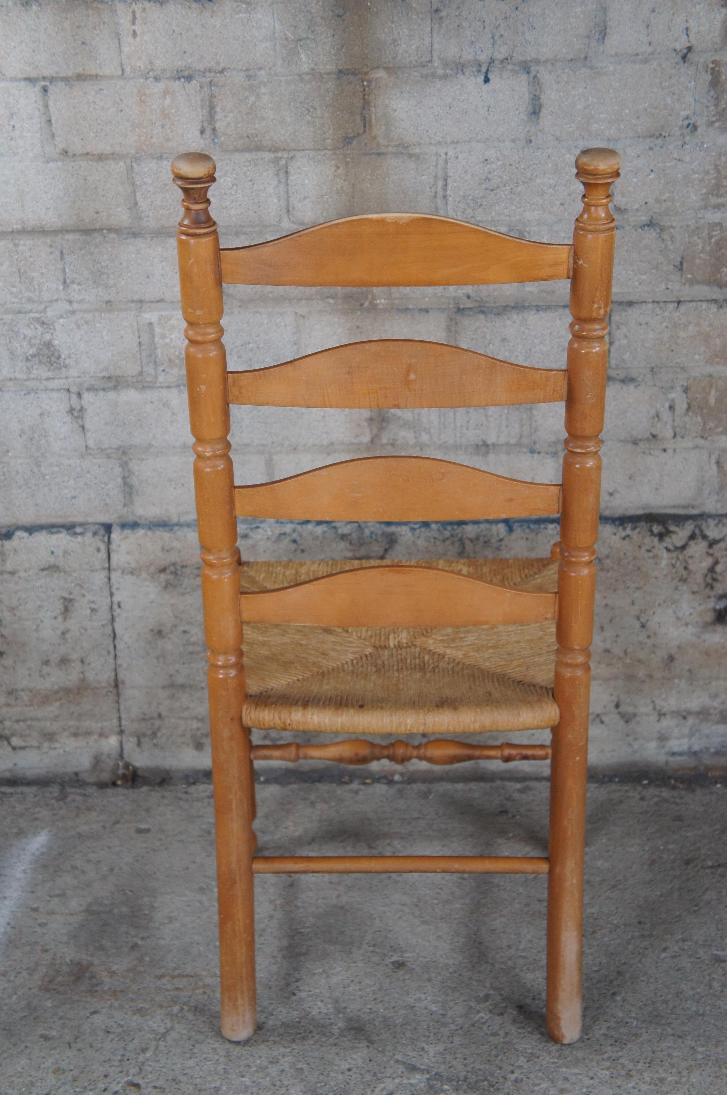 6 Vintage Shaker Style Farmhouse Ladderback Maple Dining Chairs Rush Seat  3