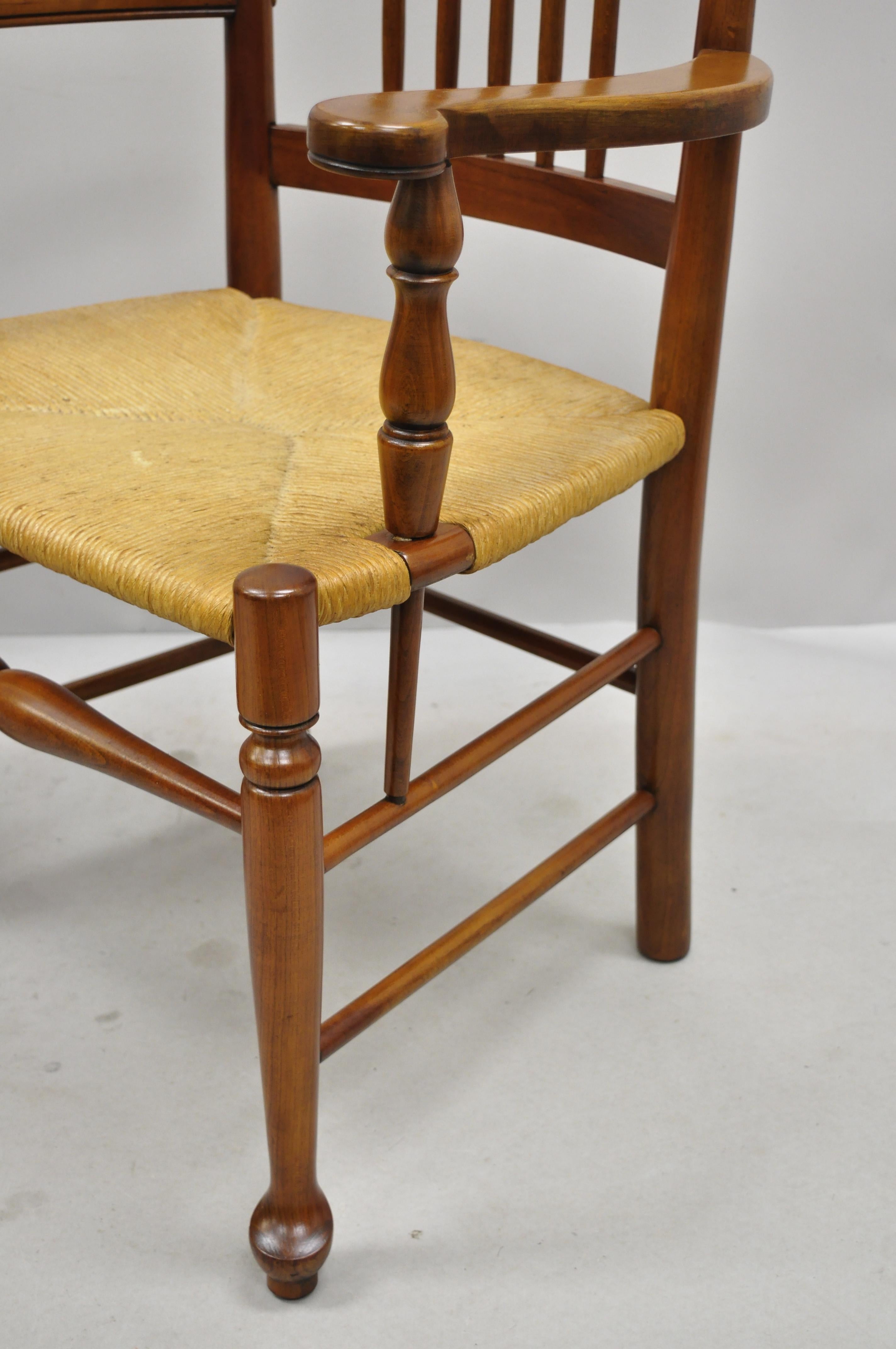 North American 6 Vintage Spindle Back Cherrywood Rush Seat Queen Anne Colonial Dining Chairs