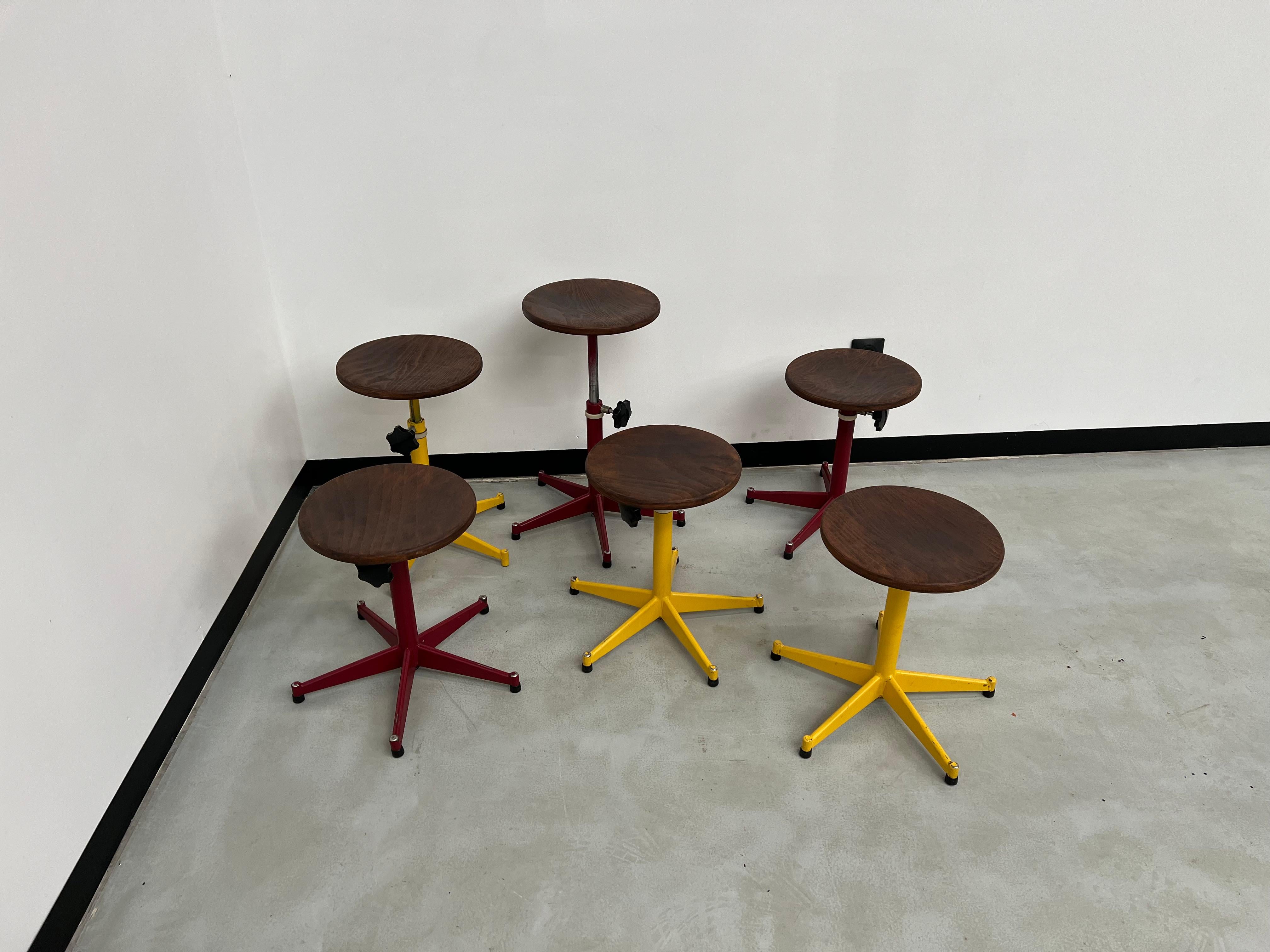 Mid-20th Century 6 vintage stools from a french school, 50's For Sale