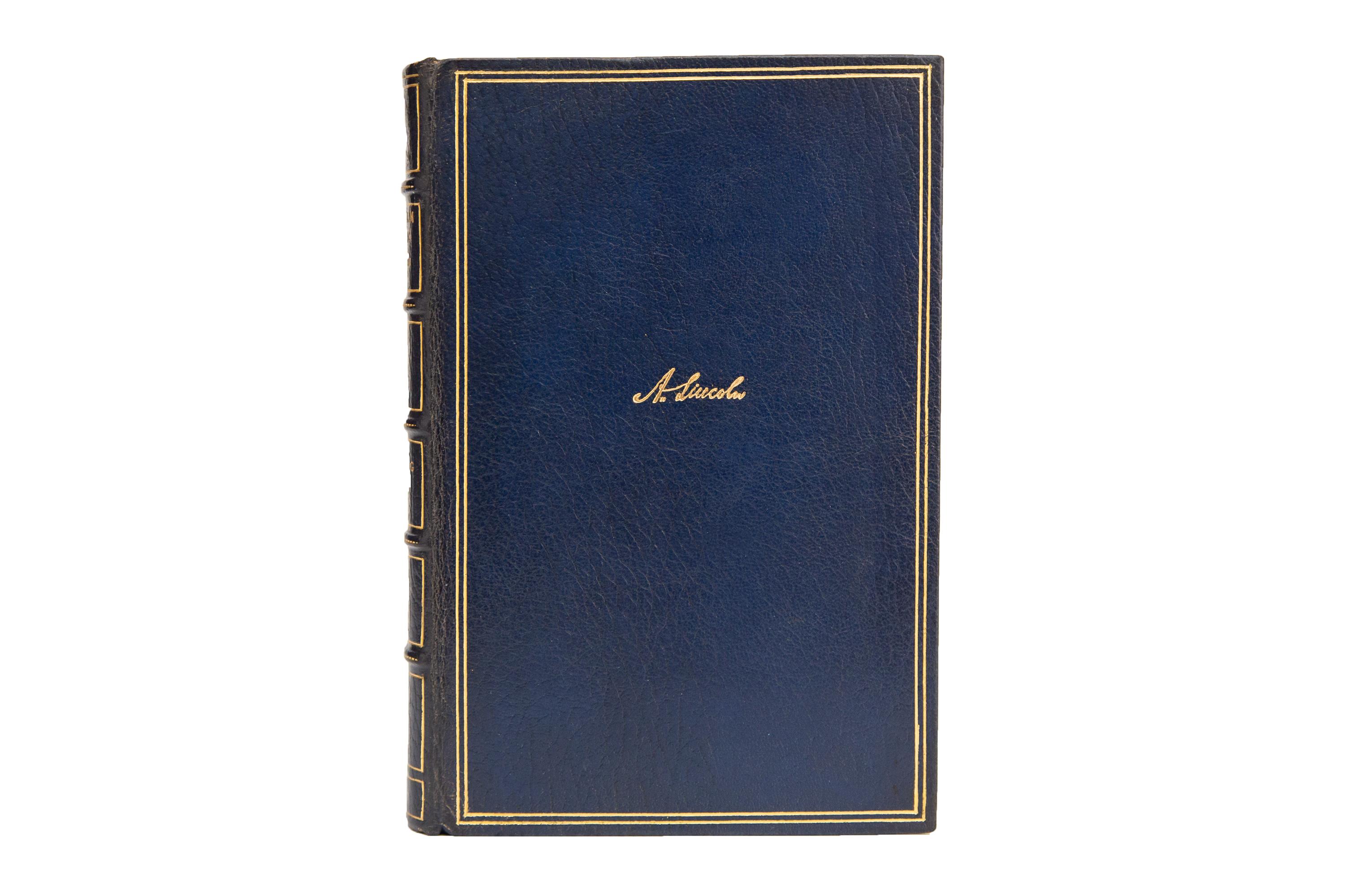 6 Volumes. Carl Sandburg, Abraham Lincoln: The War Years. Bound in full navy morocco with covers displaying double-ruled borders as well as 