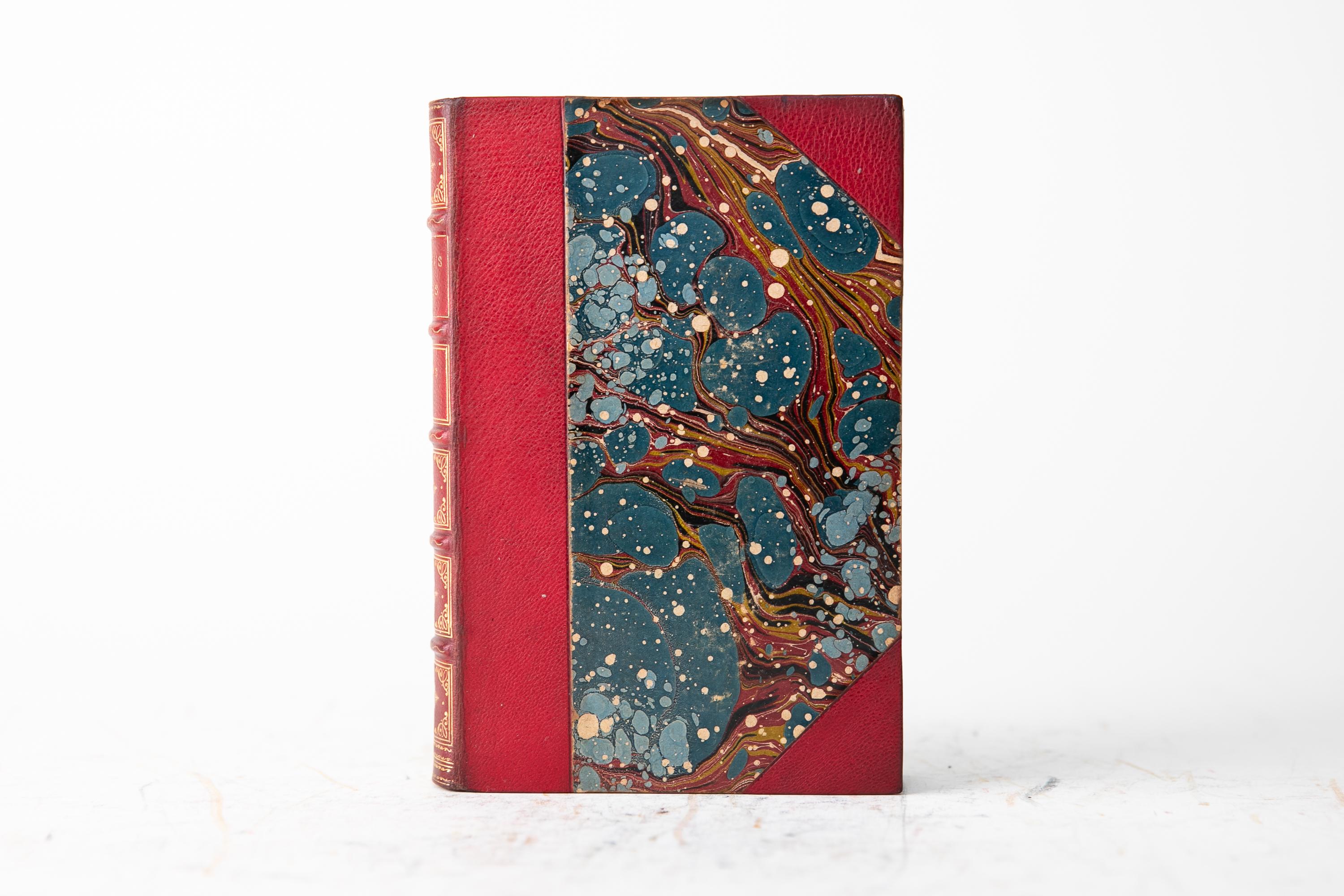 6 Volumes. Giorgio Vasari, Lives of the Most Eminent Painters, Sculptors, and Architects. Bound in 3.4 red morocco and marbled boars with the raised band spines gilt-tooled. Top edge gilt with marbled endpapers. With notes and illustrations by Mrs.
