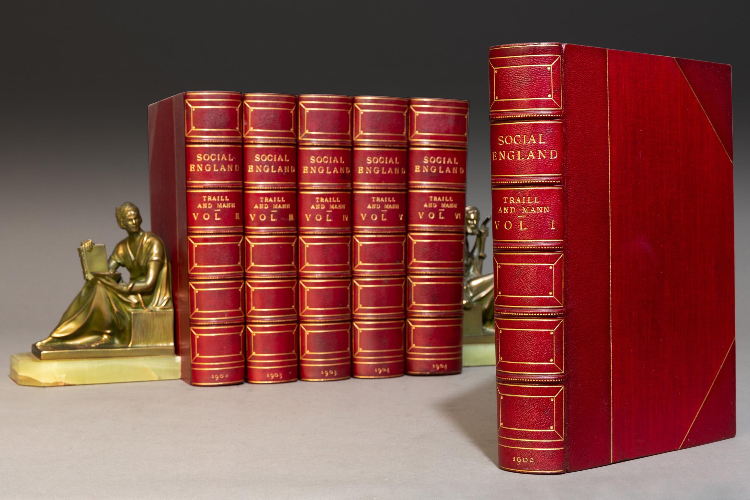 6 Volumes. H. D. Traill. Social England, A Record of the Progress of the People in Religion, Laws, Learning, Arts, Industry, Commerce, Science, Literature, ans Manners, From the Earliest Times to the Present Day. Édité par H.D. Traill et J. S. Mann.