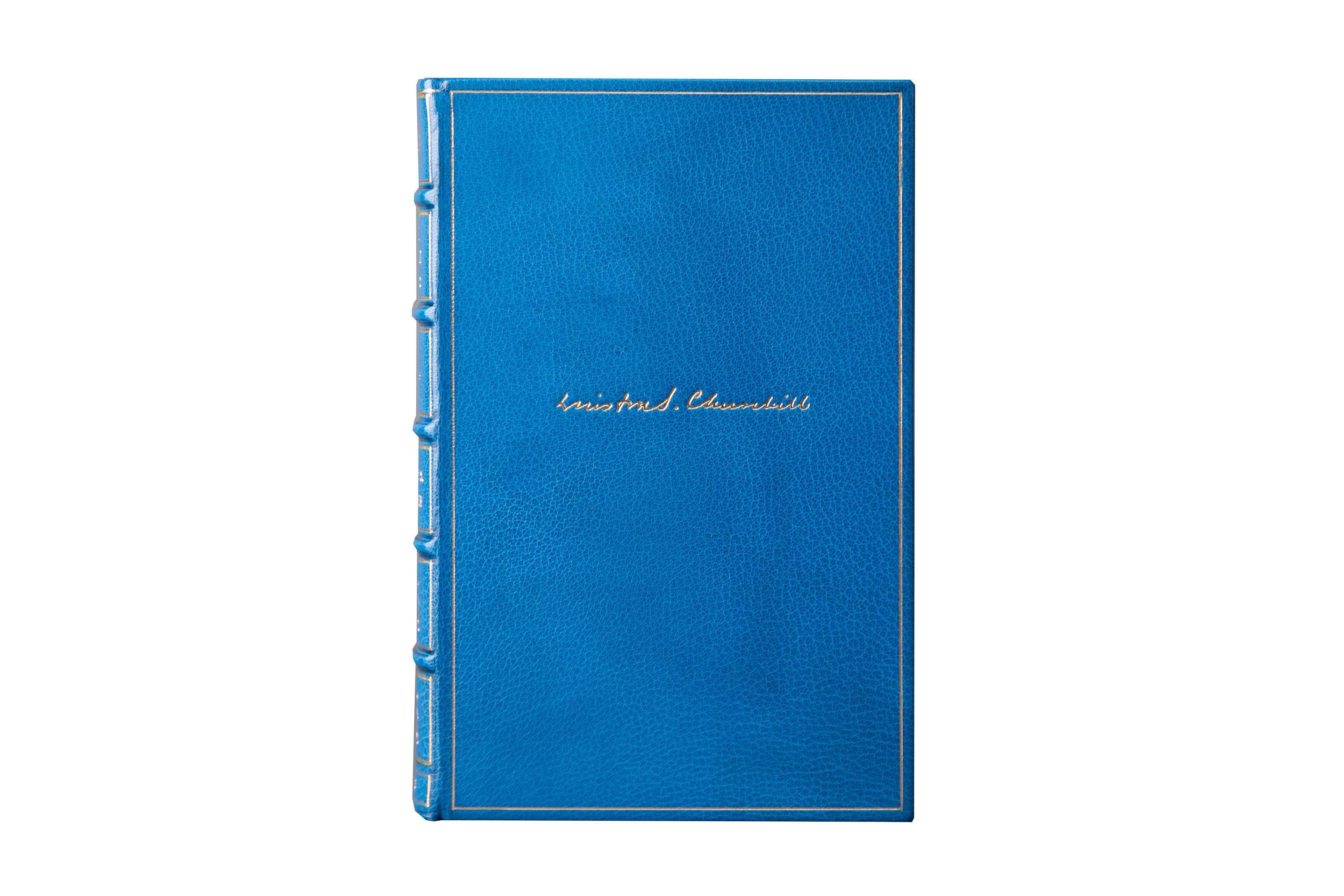 6 Volumes. Sir Winston S. Churchill, World Crisis. Rebound in full blue morocco, all edges gilt, raised bands, gilt on spines, Facsimile signature of
Churchill's on front covers, marbled endpapers,
illustrated. Volume One Inscribed and Signed
by
