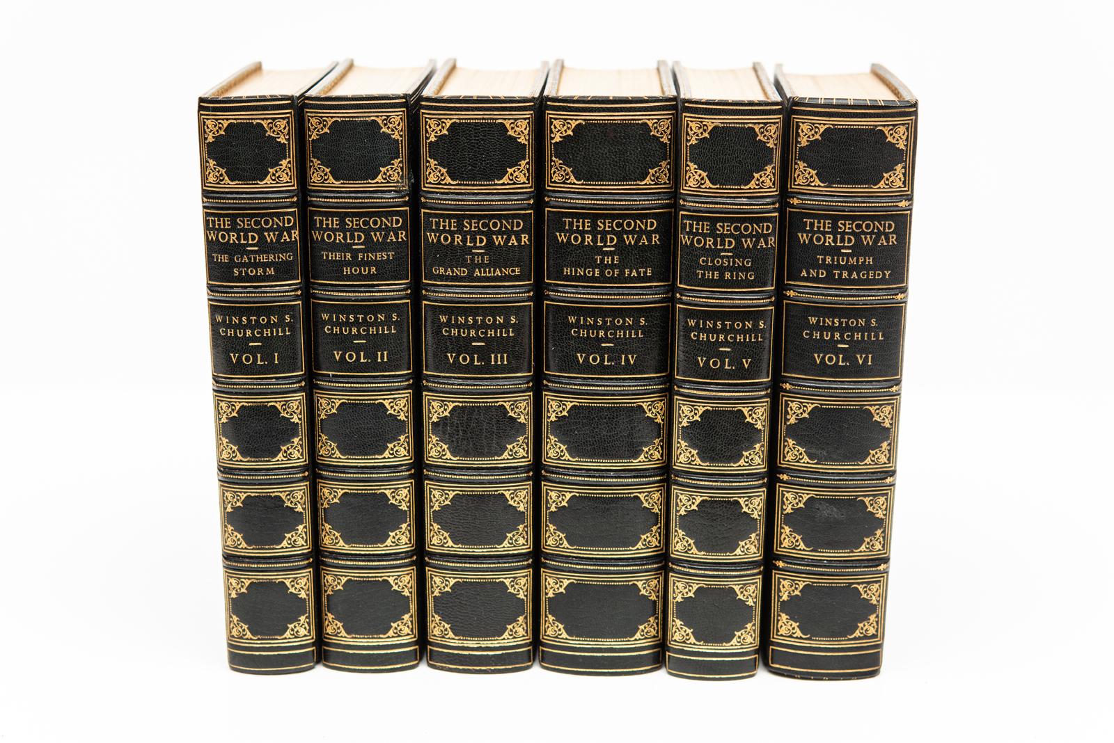 Cuir 6 Vol.Winston Churchill, La Seconde Guerre mondiale. Première édition signée par Churchill en vente