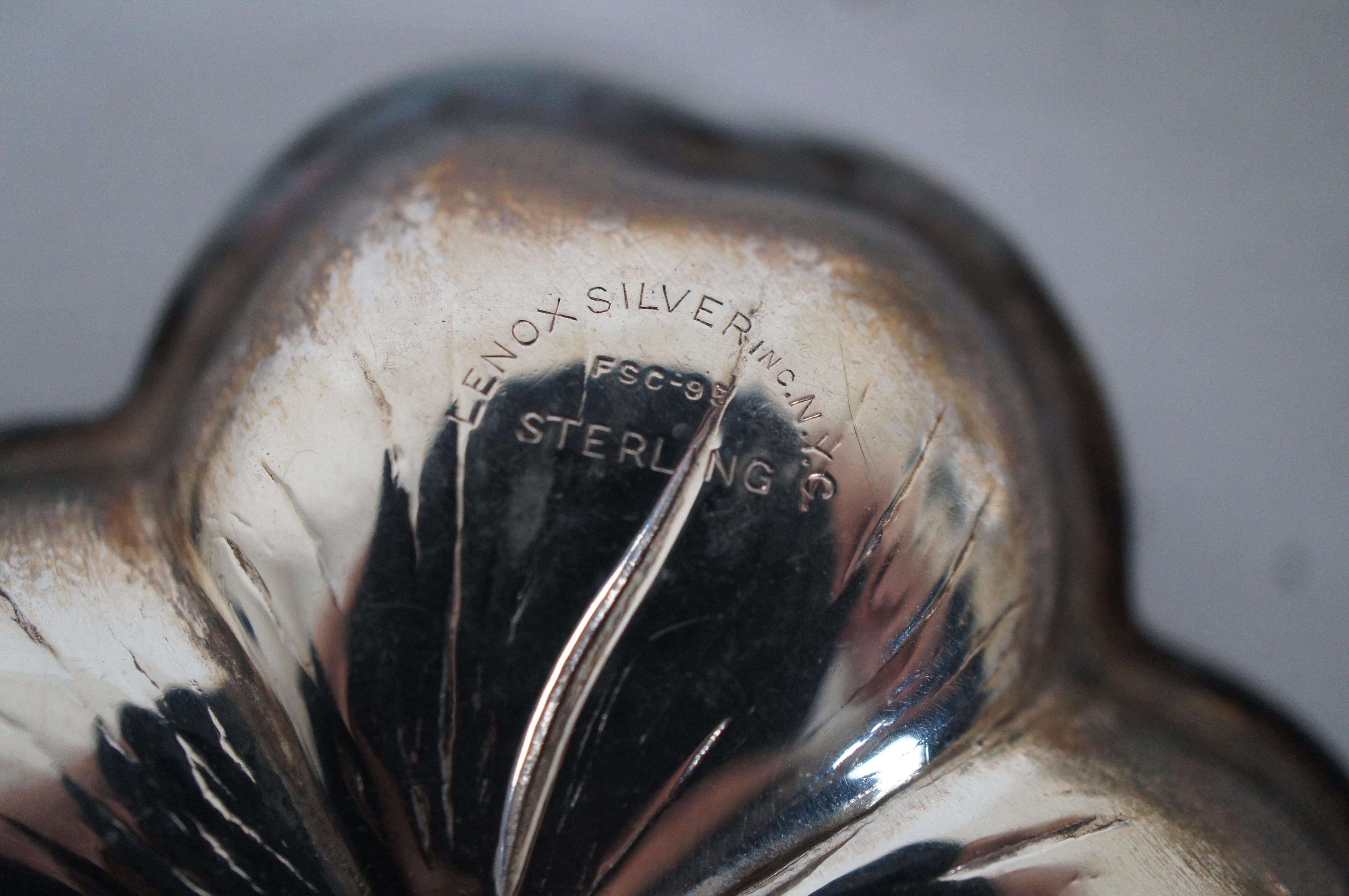 6 Vtg Lenox Sterling Silver FSC-95 Shamrock Nut Bonbon Dishes Clover Lucky Charm 3
