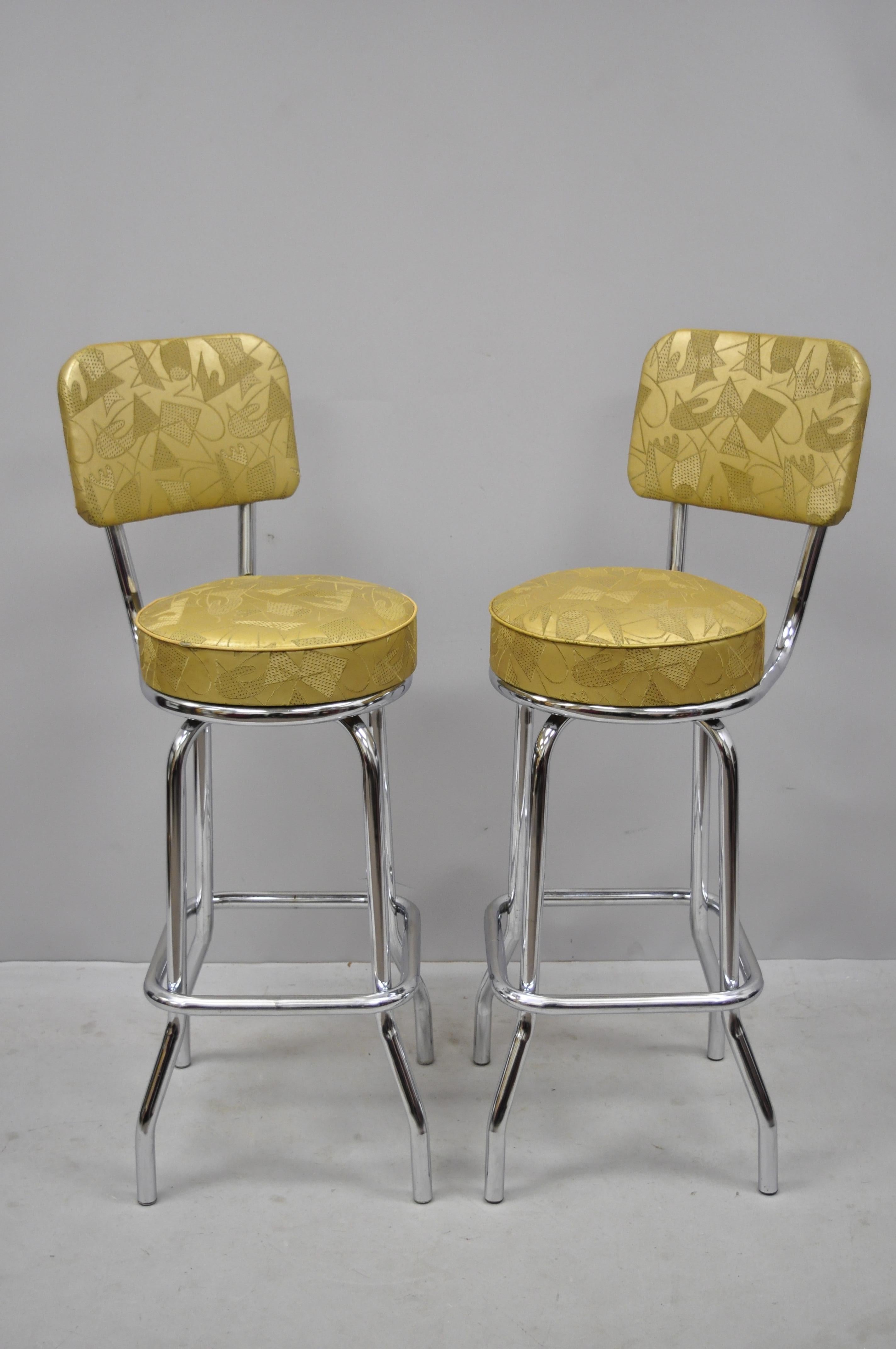 American 6 Vinatege Mid-Century Modern Metal Swivel Bar Stools by Krometal Mfg