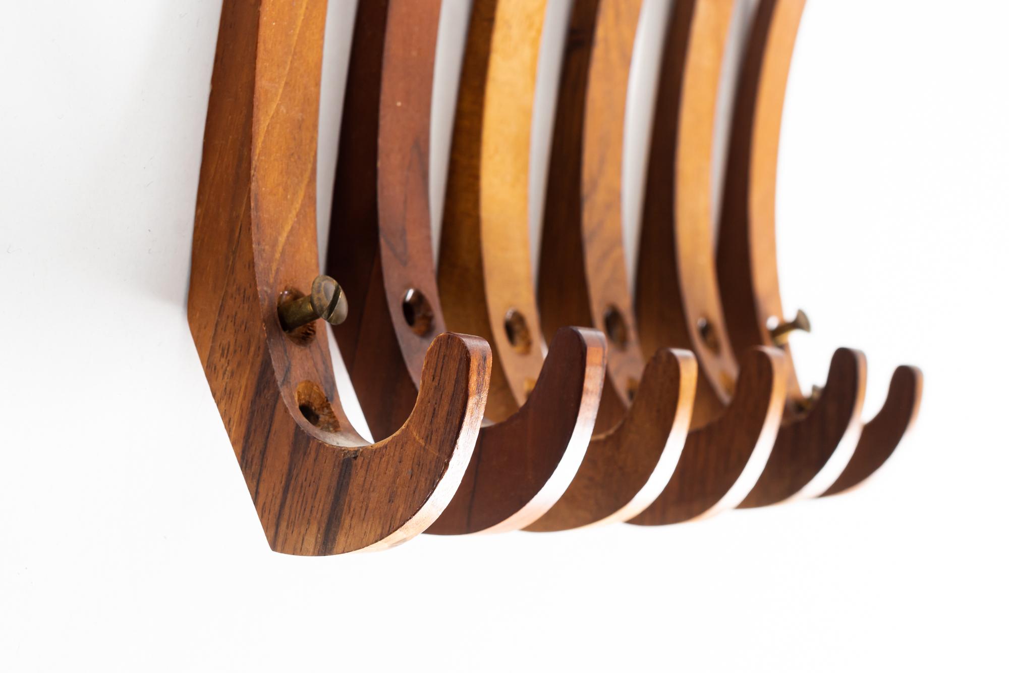 Mid-20th Century 6 Wall Hooks Rosewood Vienna around 1960s For Sale