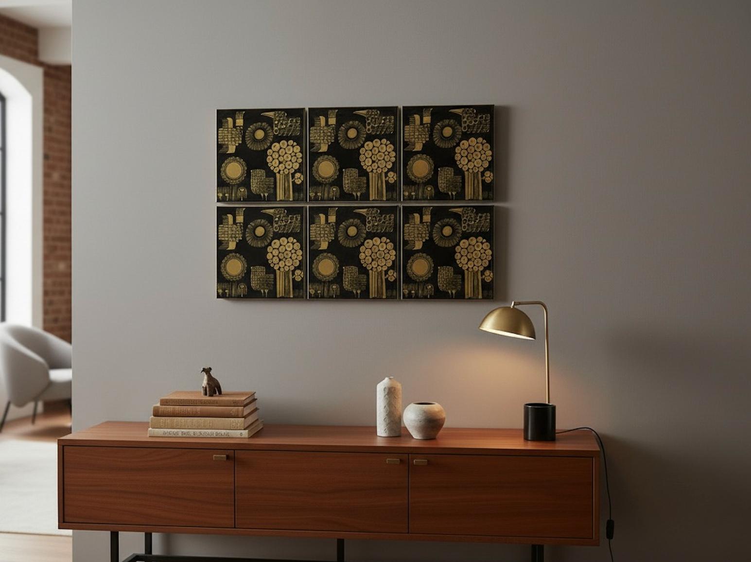 Svedese 6 Piastrelle da parete,  Rörstrand - Olle Alberius - Black & Greene in vendita