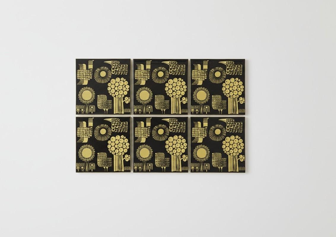 Scandinavo moderno 6 Piastrelle da parete,  Rörstrand - Olle Alberius - Black & Greene in vendita