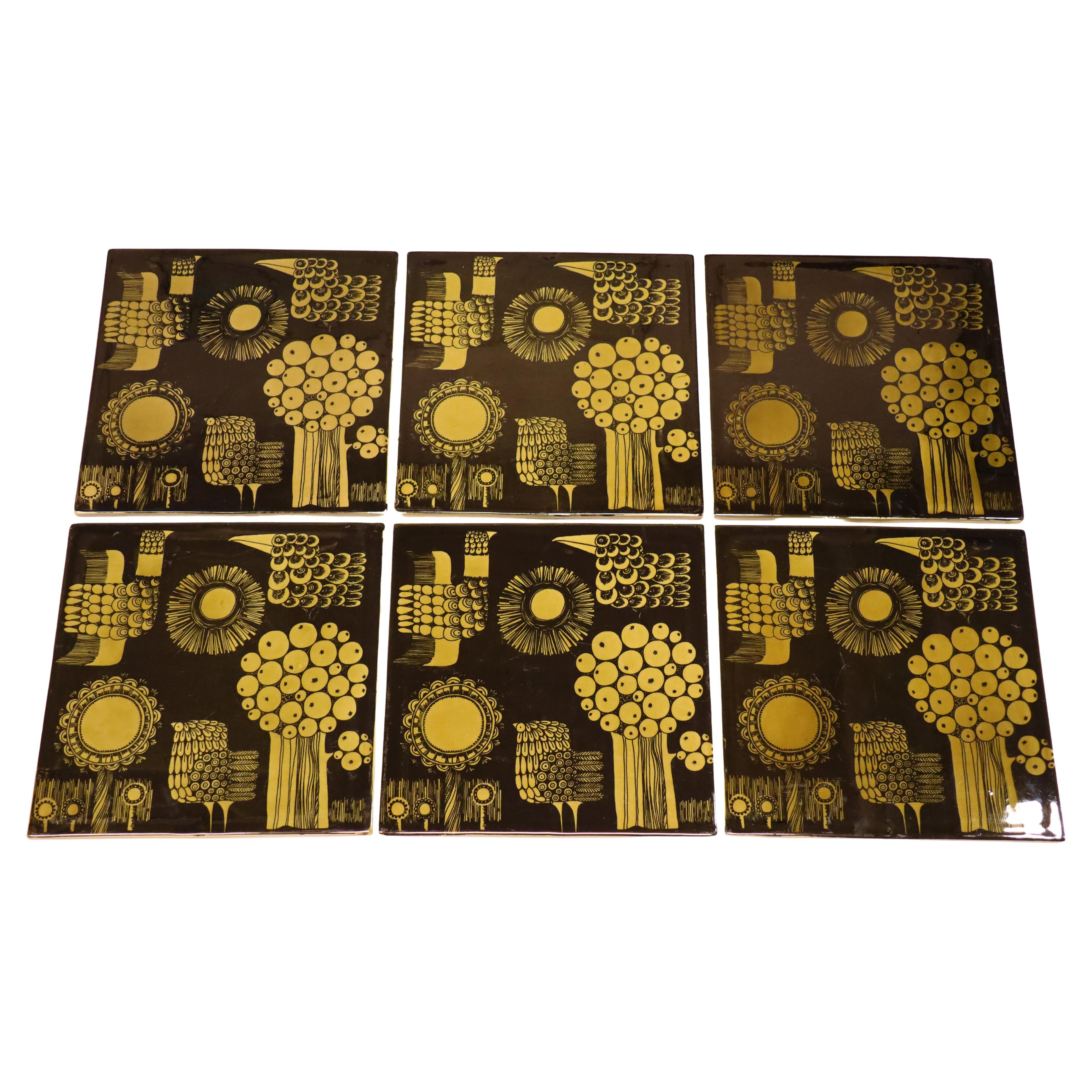 6 Plaques murales / Carreaux,  Rörstrand - Olle Alberius - Noir et vert en vente