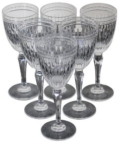 6 Waterford Crystal Hanover Clear Trim Wine Glasses Goblets Marquis